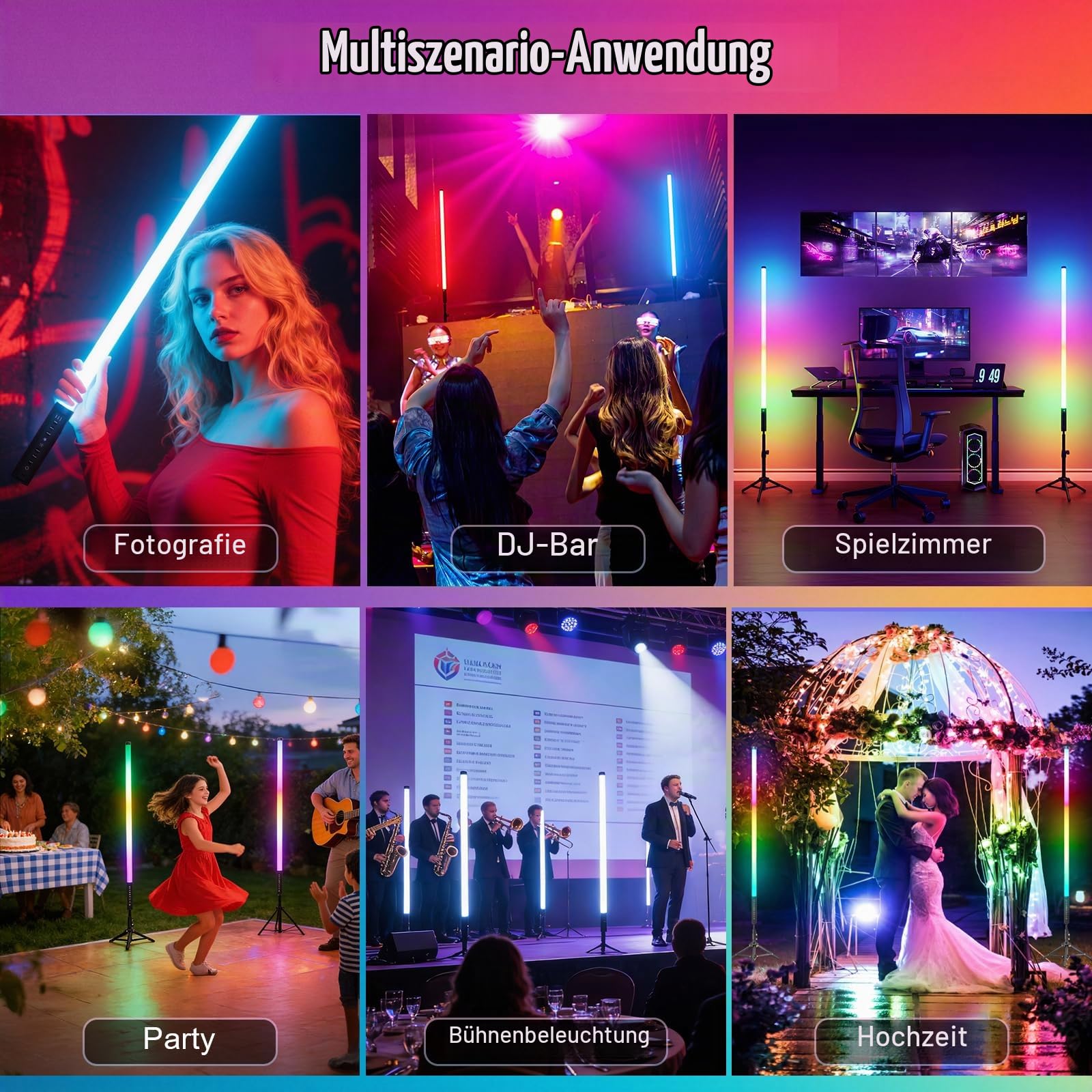 2 Stück 90cm LED Videolicht Mood1 Pro mit Stativ,LED Handheld Fotografie Lichtdimmbar und Musikmodus, 5000mAh Integrierter Akku,RGB-Fotolampe für YouTube,TikTok,Partybar,Foto-Beleuchtung