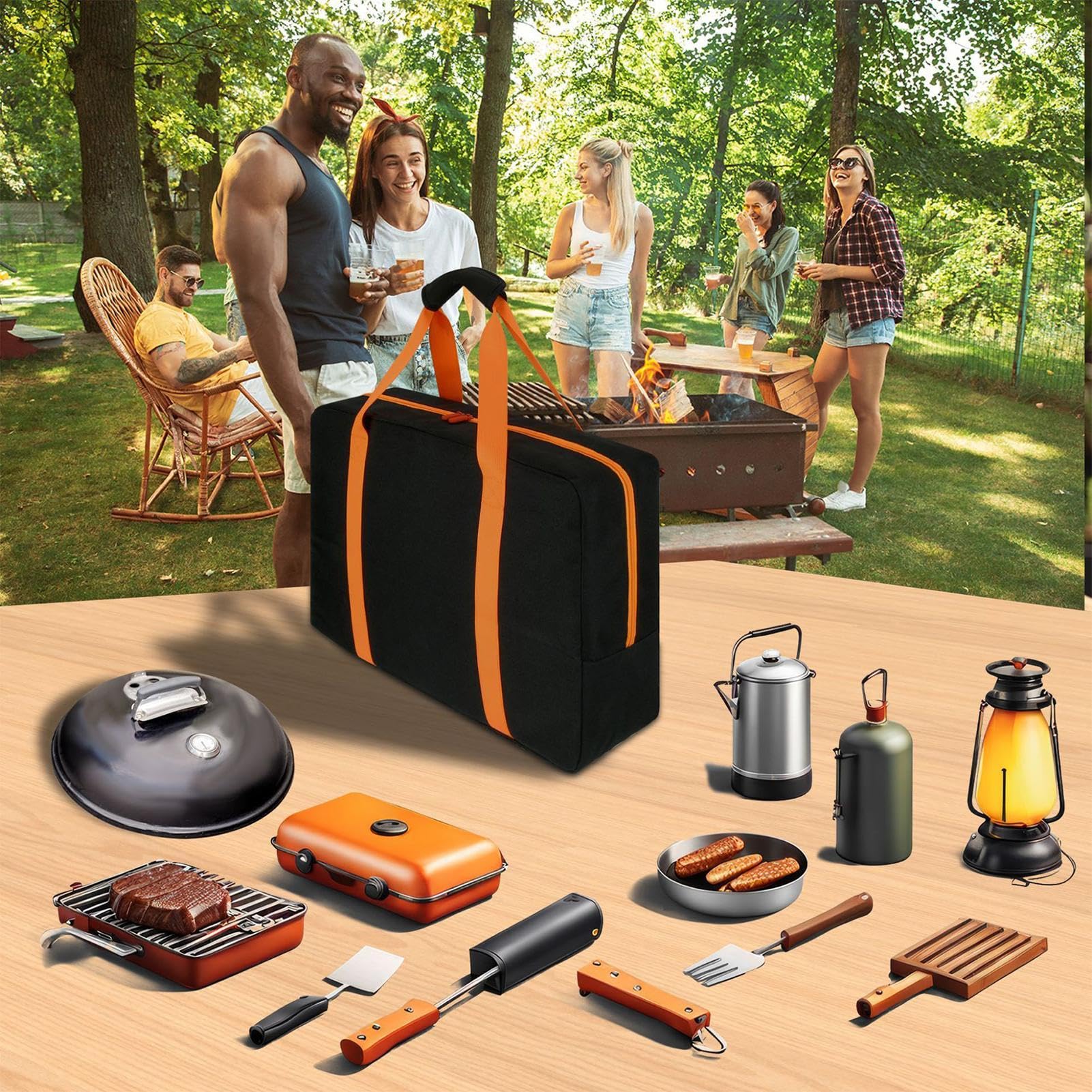 Borsa per utensili da barbecue, borsa per attrezzi da campeggio, impermeabile, per barbecue, per feste, Attributo singolo, vedi descrizione, Vedi descrizione