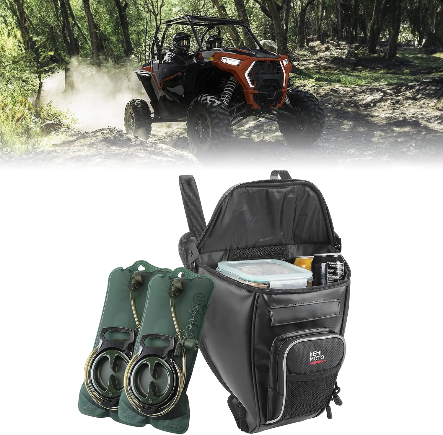 KEMIMOTO XP 1000 2-in-1 Cooler Storage Bag - Upgraded Shoulder Console and Seat Center Cargo Bag with 2 Hydration Backpacks, Compatible with Polaris RZR XP 1000, 900, 800, and 570