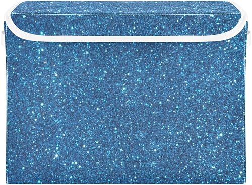 Ollabaky Contenedor plegable de tela con purpurina azul para almacenamiento, organizador de cubos con asas de tapa para organización de armario,