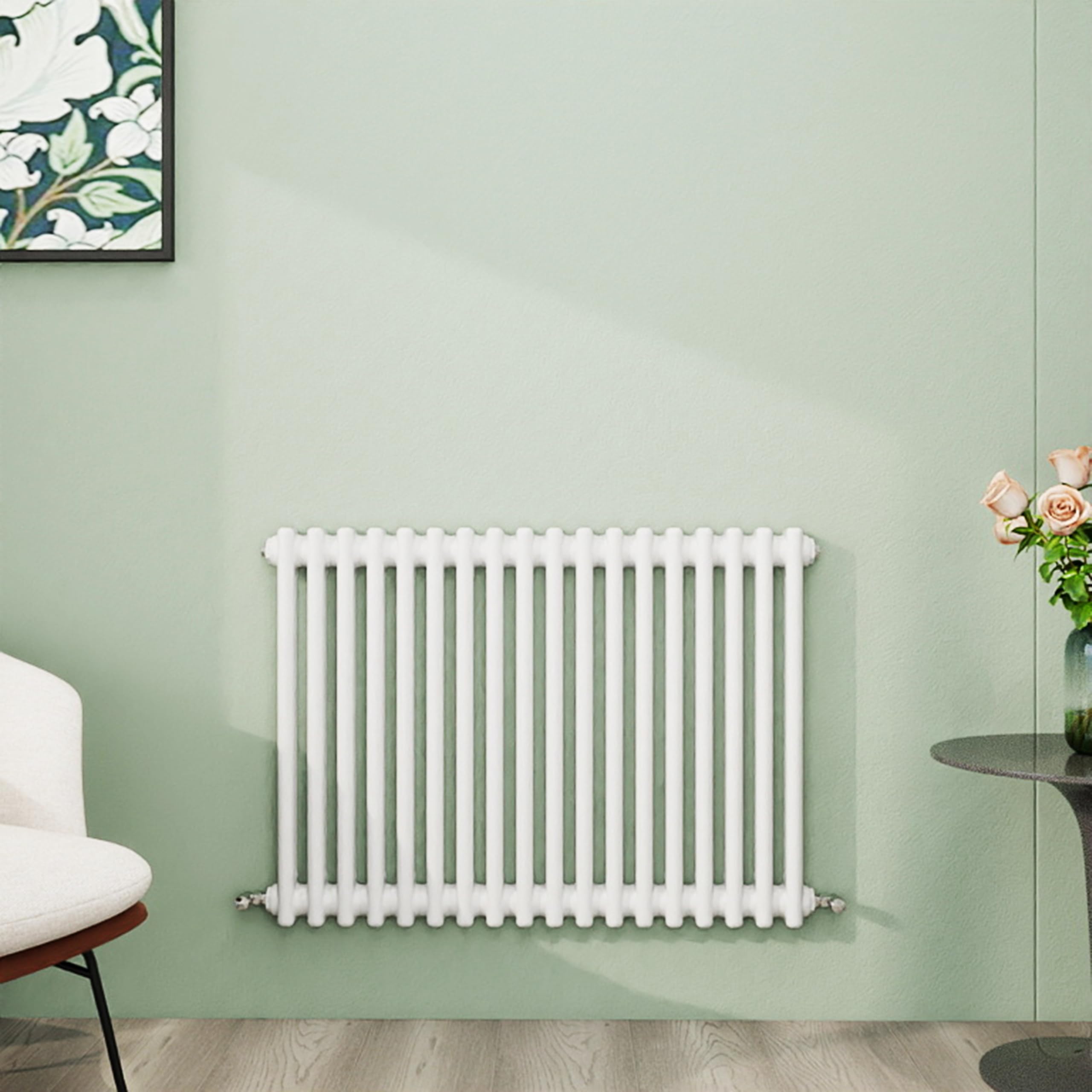Simple Bathroom Column Radiators White 600×830mm Horizontal Double Traditional Cast Iron Style Interior Designer Radiator