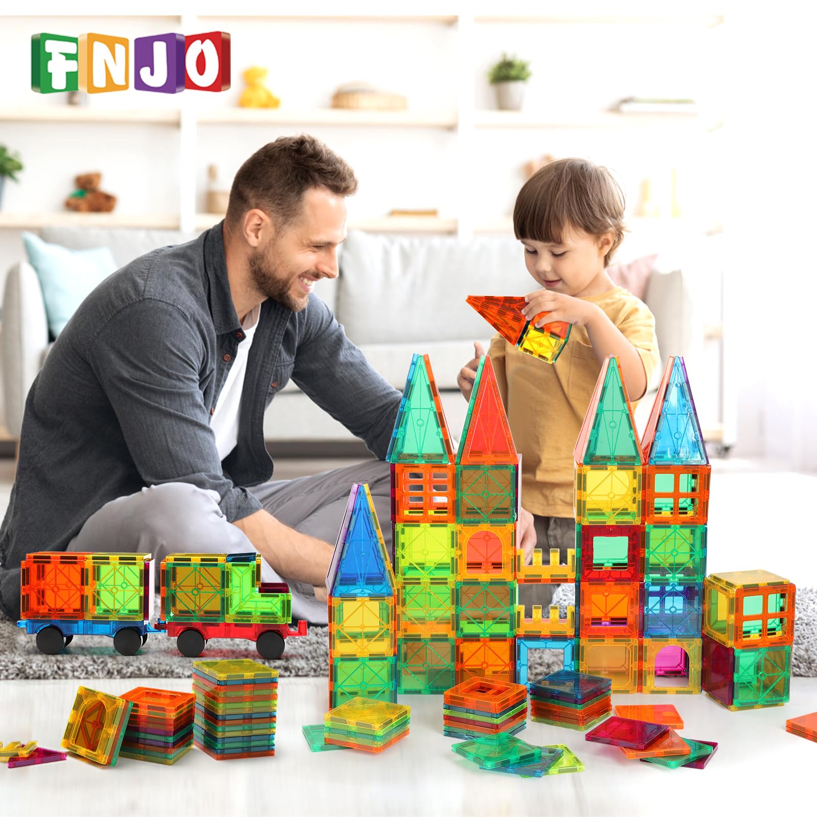 FNJO Magnetbausteine 110-tlg. Magnetisches Bauset, Magnetische Bauklötze, STEM Lernspielzeug, Montessori Spielzeug für Vorschule/Kindergarten, Jungen & Mädchen