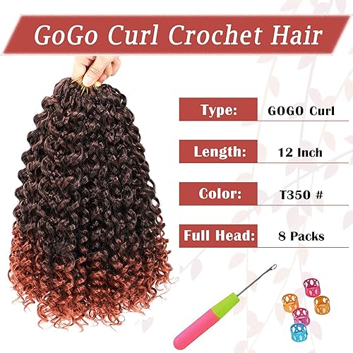 Miniatura 4 de Paquete de 8 mechones rizados con ganchillo GoGo de 12 pulgadas, cabello rizado corto con ganchillo - Cabello rizado con ganchillo para la playa -