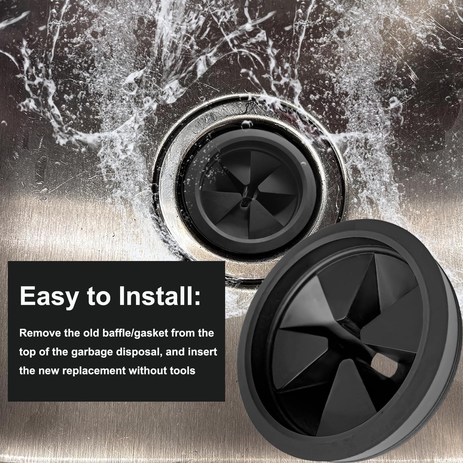 Anglepingping 3 1/8 Inch Garbage Disposal Sink Baffle Splash Guard, Quiet Collar,Black Rubber - Image 4