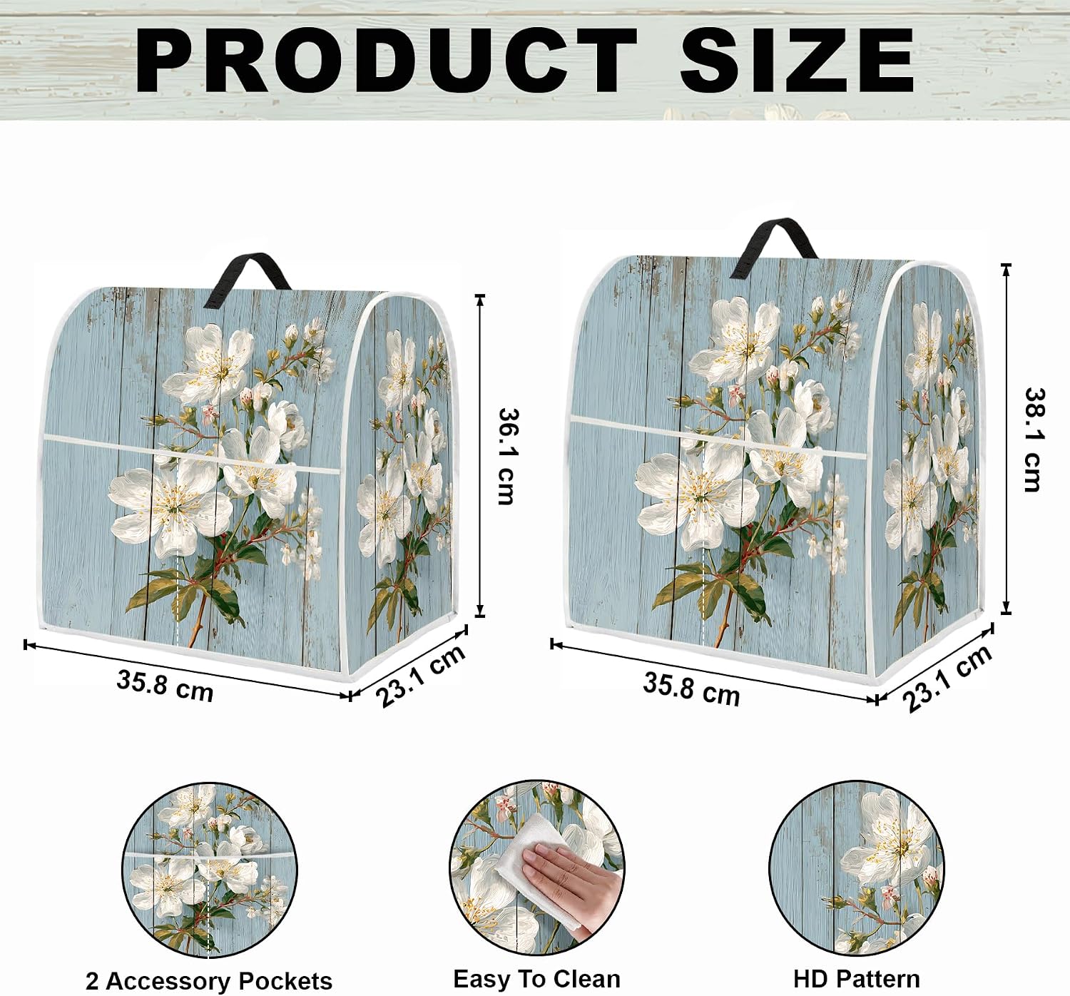Stand Mixer Dust Cover with Handle & Pocket, Large 6-8 Qt Appliance Protector for Kitchen, Durable & Easy to Clean, Floral Farmhouse Vintage Design