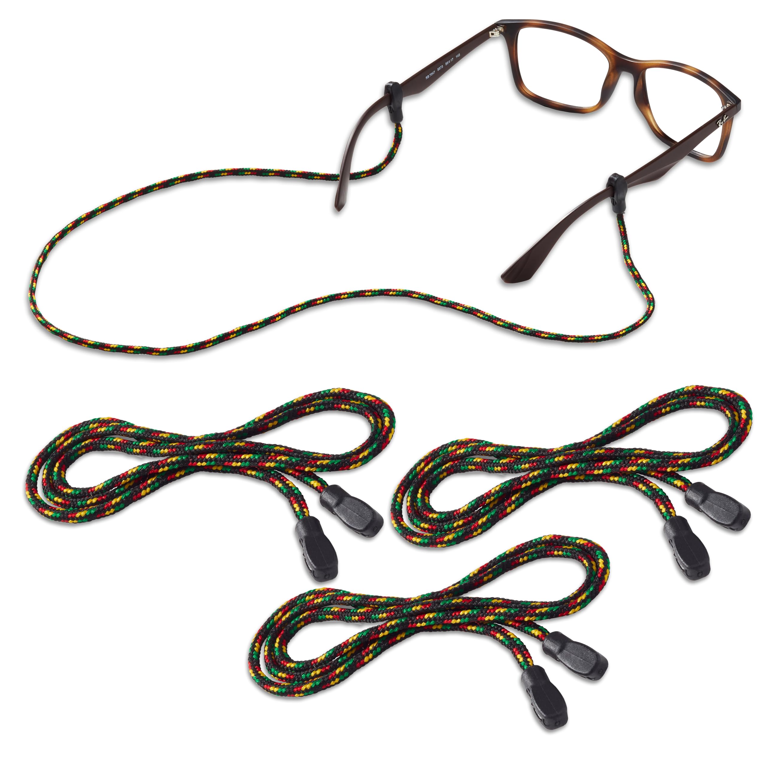 Eyeglass Supercord Retainer, Rasta Multi, 3 Pack