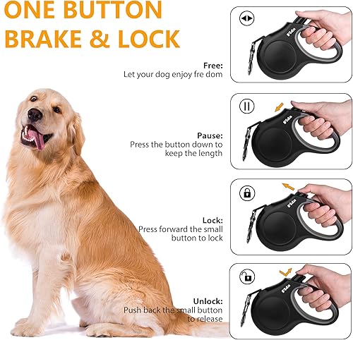 Miniatura 4 de Fida - Correa retráctil para perro con dispensador y bolsas para desechos, para razas XSML, 16 pies resistente para mascotas, mango suave, cinta