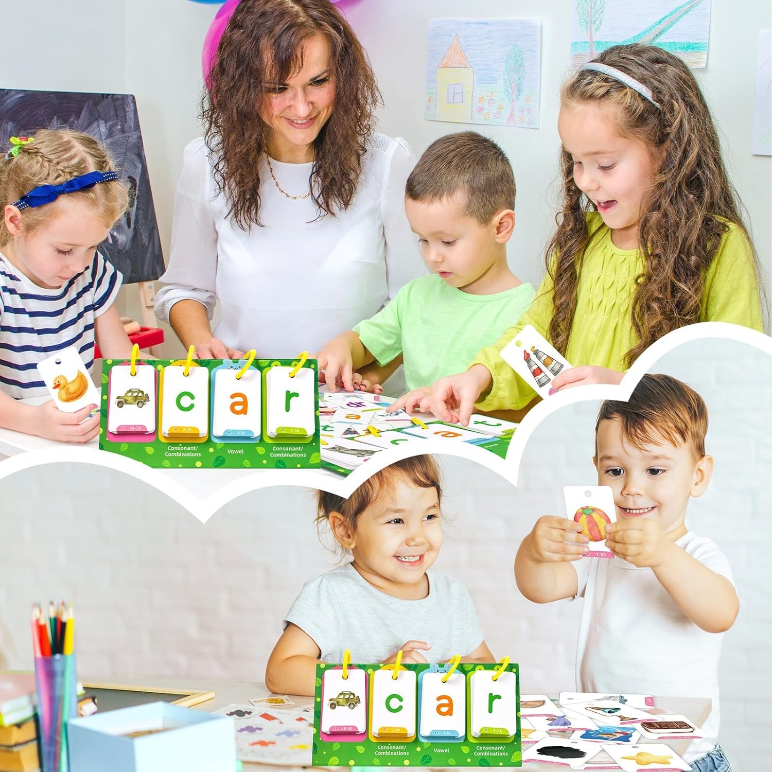 Lachilly CVC Word Flip Chart, 100 CVC Words Builder Game, Phonics Flash Cards, Sight Words Games Activity Educational Learning Tool for School Supplies, Special Education, Speech Therapy