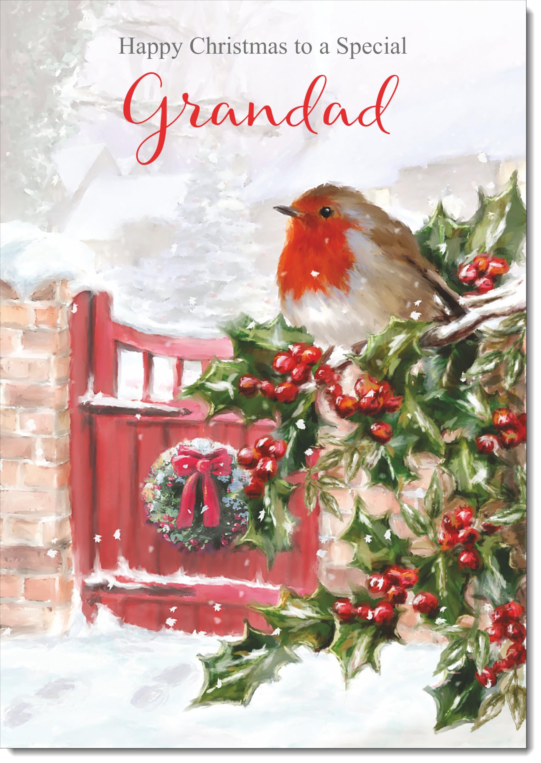 doodlecards Grandad Christmas Card Robin on Holly Tree Large A4 Size Christmas Card for Grandad with Plain Envelope — image 1