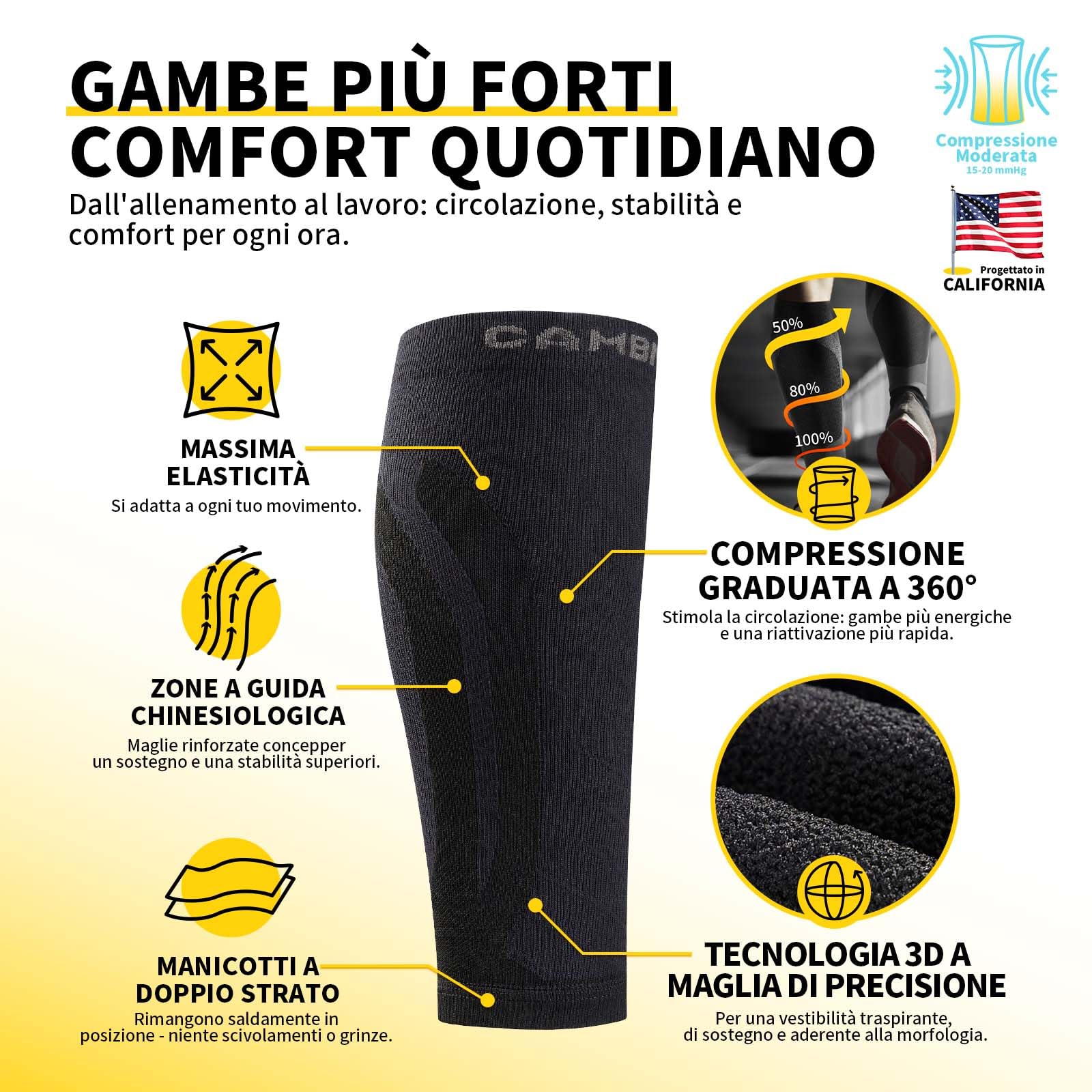 CAMBIVO 2 Paia Polpaccera Compressione Uomo Donna, Calze Compressione, Gambaletti Compressione, Fascia Elastiche Polpaccio, per Corsa, Fitness, Sport, Calcio, Ciclismo, Circolazione, Vene Varicose