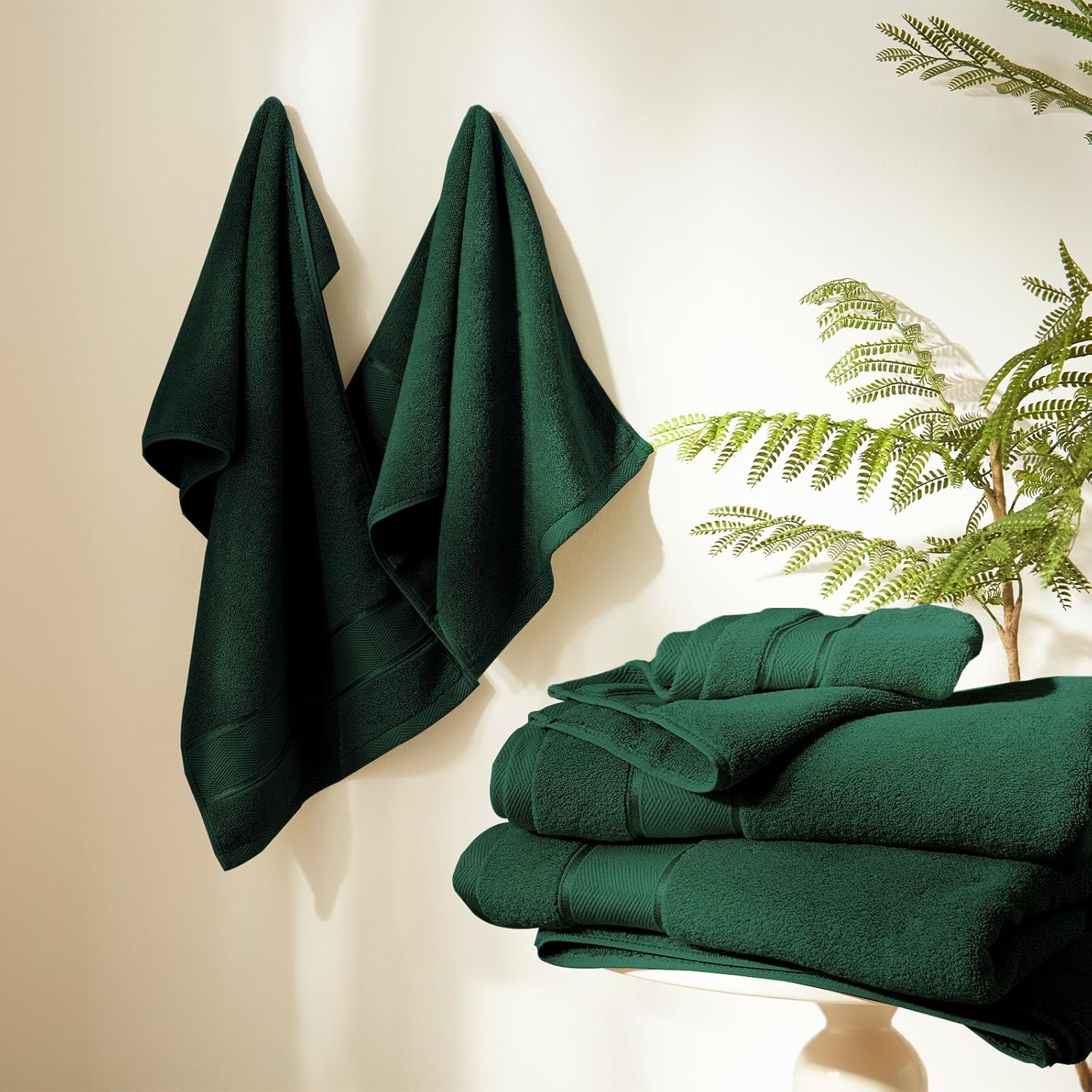 Marvione Bath Towels Set 6 Piece, 100% Turkish Cotton Highly Absorbent and Soft Towels for Bathroom 2 Bath Towels 2 Hand Towels 2 Washcloths, Deep Green - Image 7