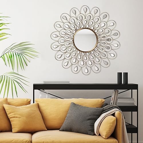 Miniatura 4 de Empire Art Direct Espejo de pared redondo con marco de metal dorado, rodeado de muchos espejos acrílicos más pequeños, tocador, espejo Bethroom