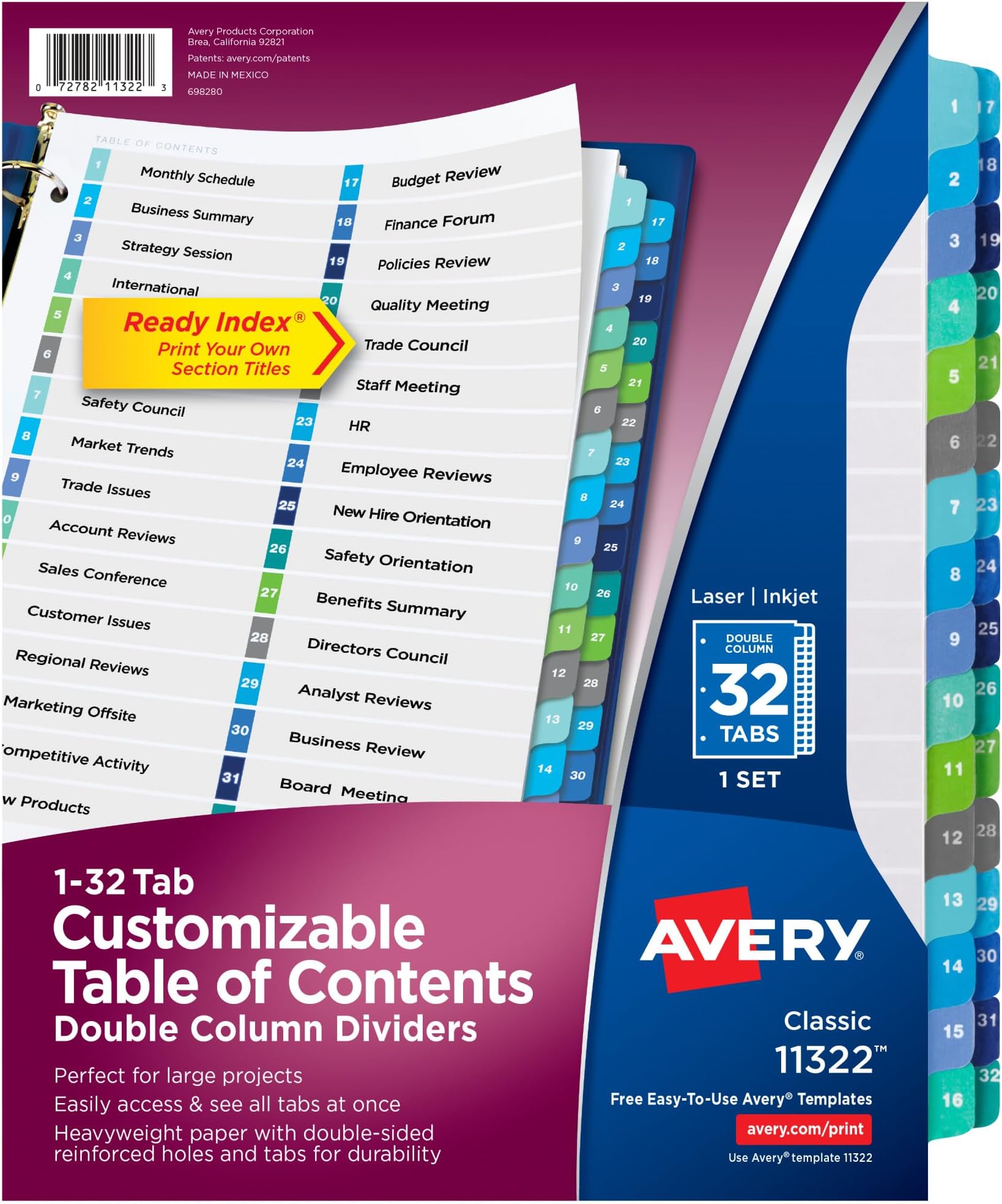 Avery 15 Tab Dividers for 3 Ring Binders, Customizable