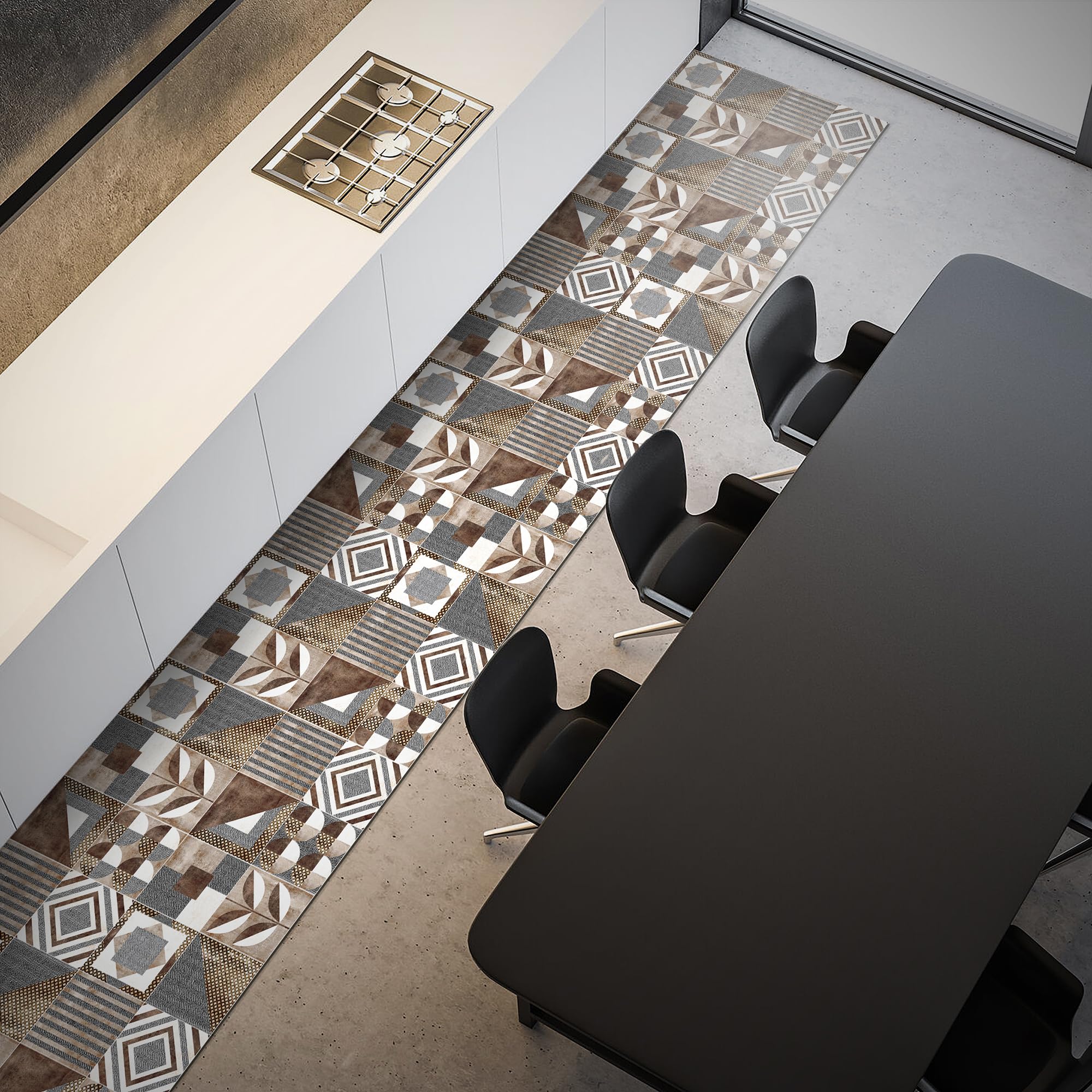 Tapis de cuisine en PVC Brown Cementine pour décorer et protéger votre sol