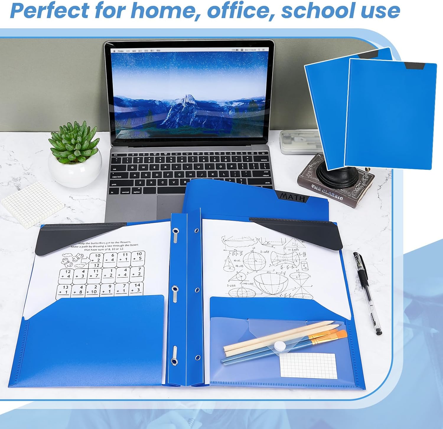 36 Pcs 2 Pocket Folder with Prongs Heavy Duty Plastic Folders with Extra Pockets and Writable Label for School Office Class Home (Blue)