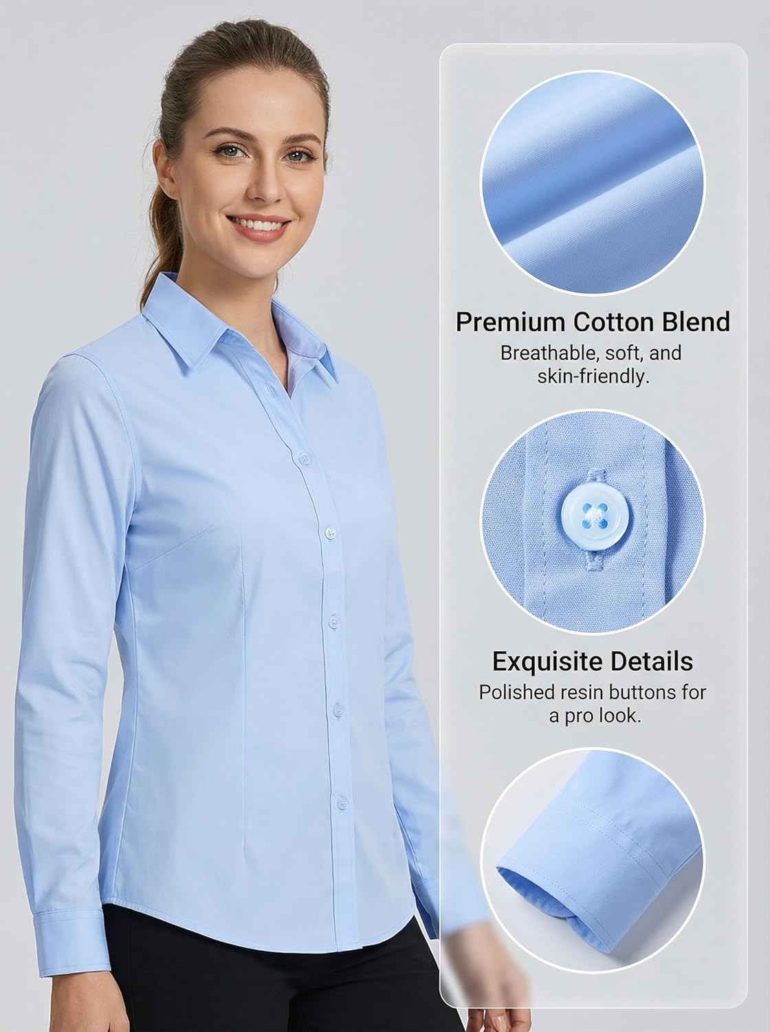 Beninos Womens Dress Shirts Long Sleeve Button Down Shirt Work Wear - Image 6