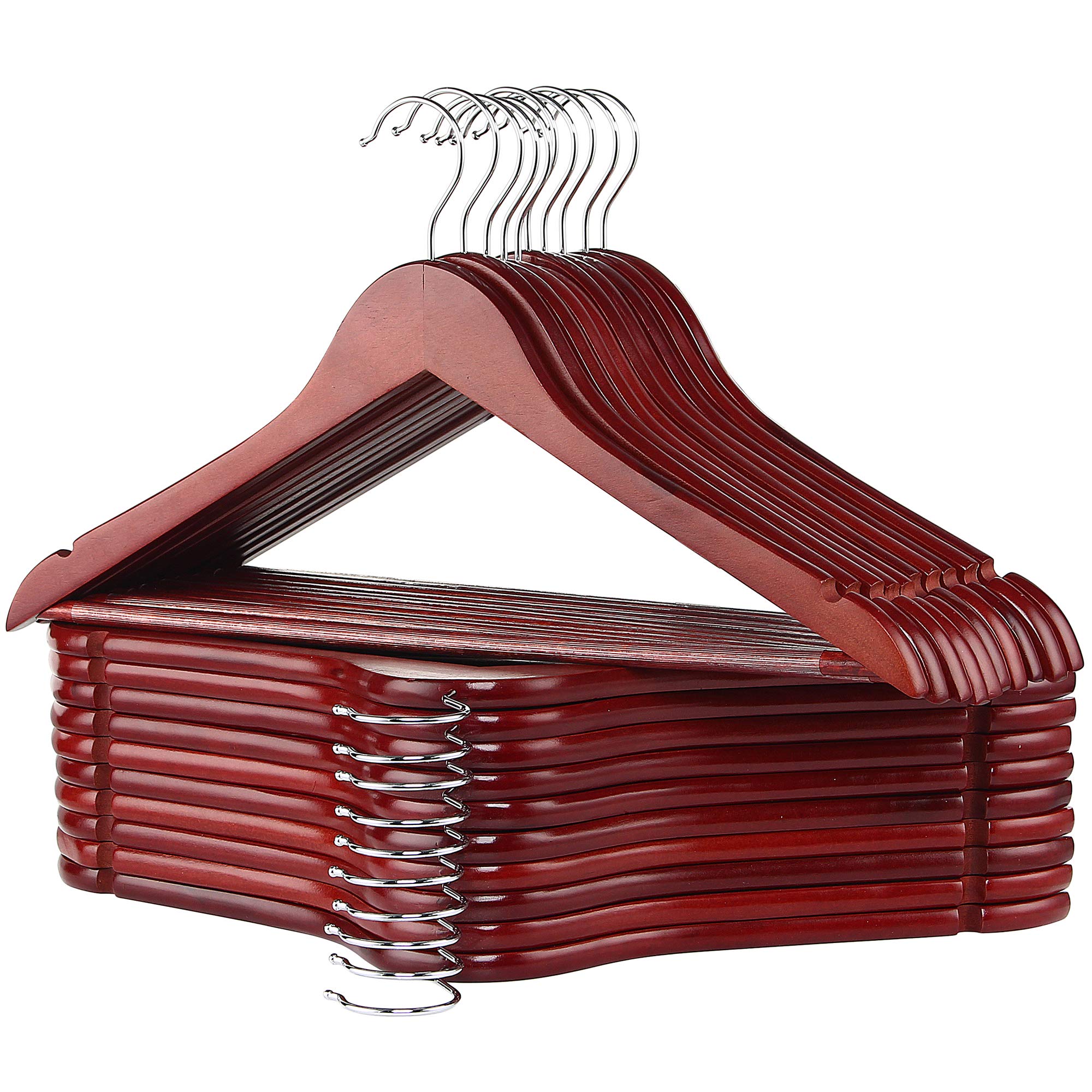 GRANDMA SHARK20 Pack Wooden Coat Hangers, Strong Wood Hanger, with 360° Hook, Transparent Non-slip Strip and Shoulder Notches for Suspenders, Coats, Jackets, Suits (Redwine)