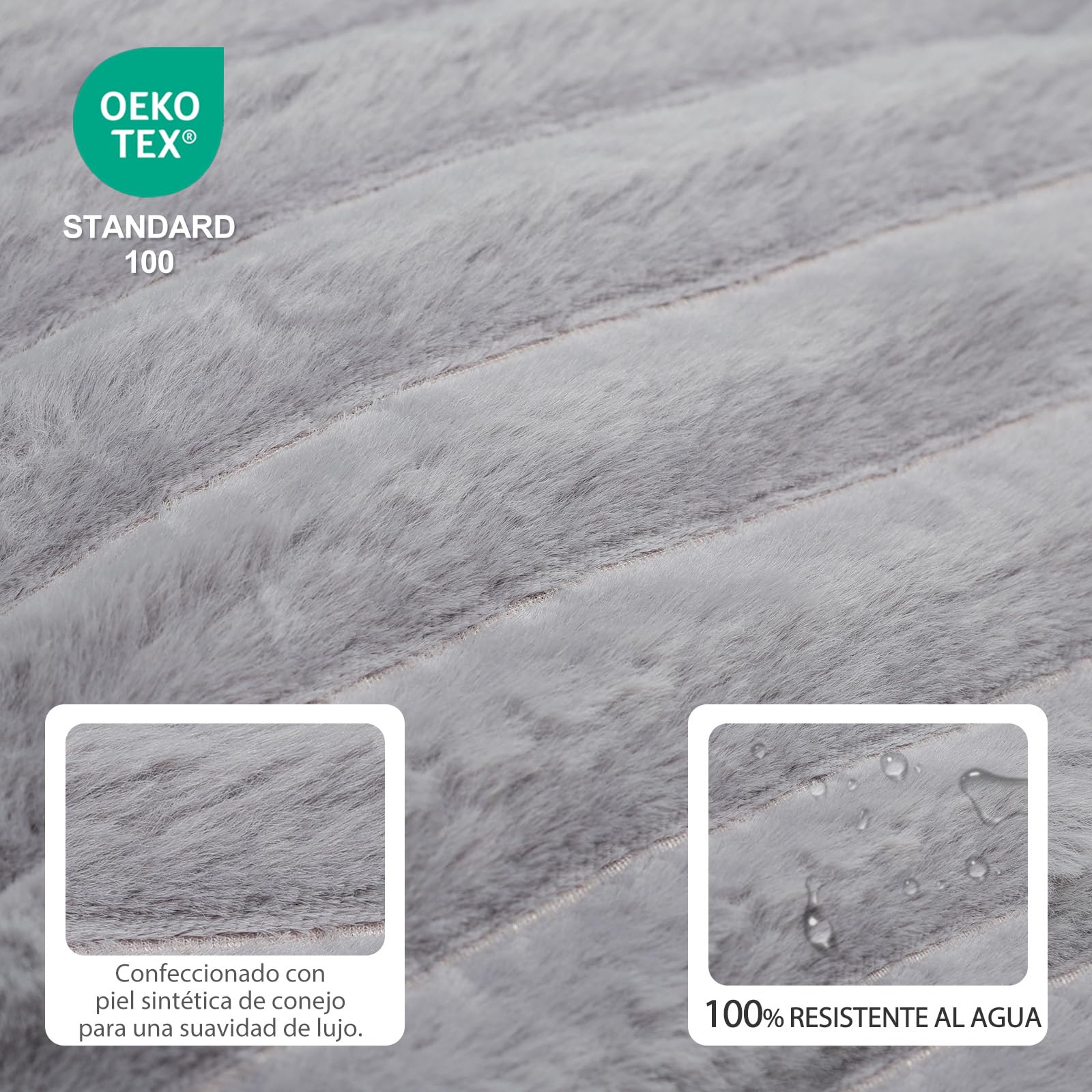 Cama para Perros Grandes: Cojín Lavable con Piel de Conejo Sintética - Forro 100% Impermeable - Base Antideslizante y Funda Extraíble para Jaulas y Casa (106 x 80 x 13 cm)