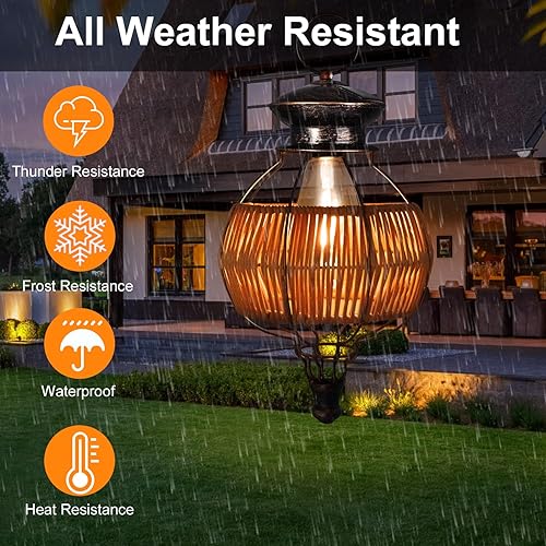 Miniatura 5 de Faroles solares para exteriores, impermeables, para colgar, luces solares para exteriores con asa, lámpara de mimbre estilo bohemio para jardín,
