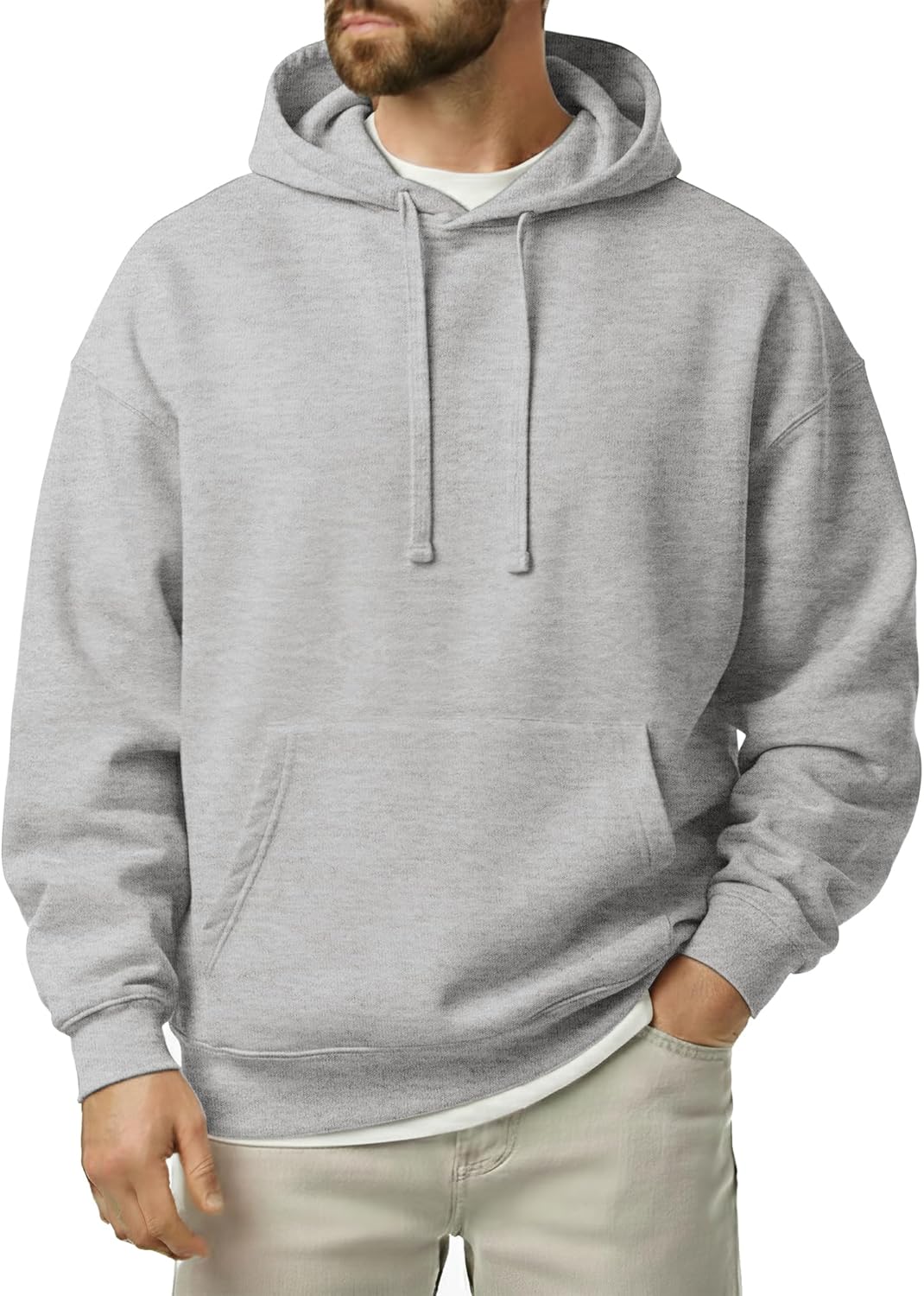 Ohoo Men's Loose Fit Pullover Hoodie Lightweight Long Sleeve Sweatshirt with Brushed Fleece Soft Lining