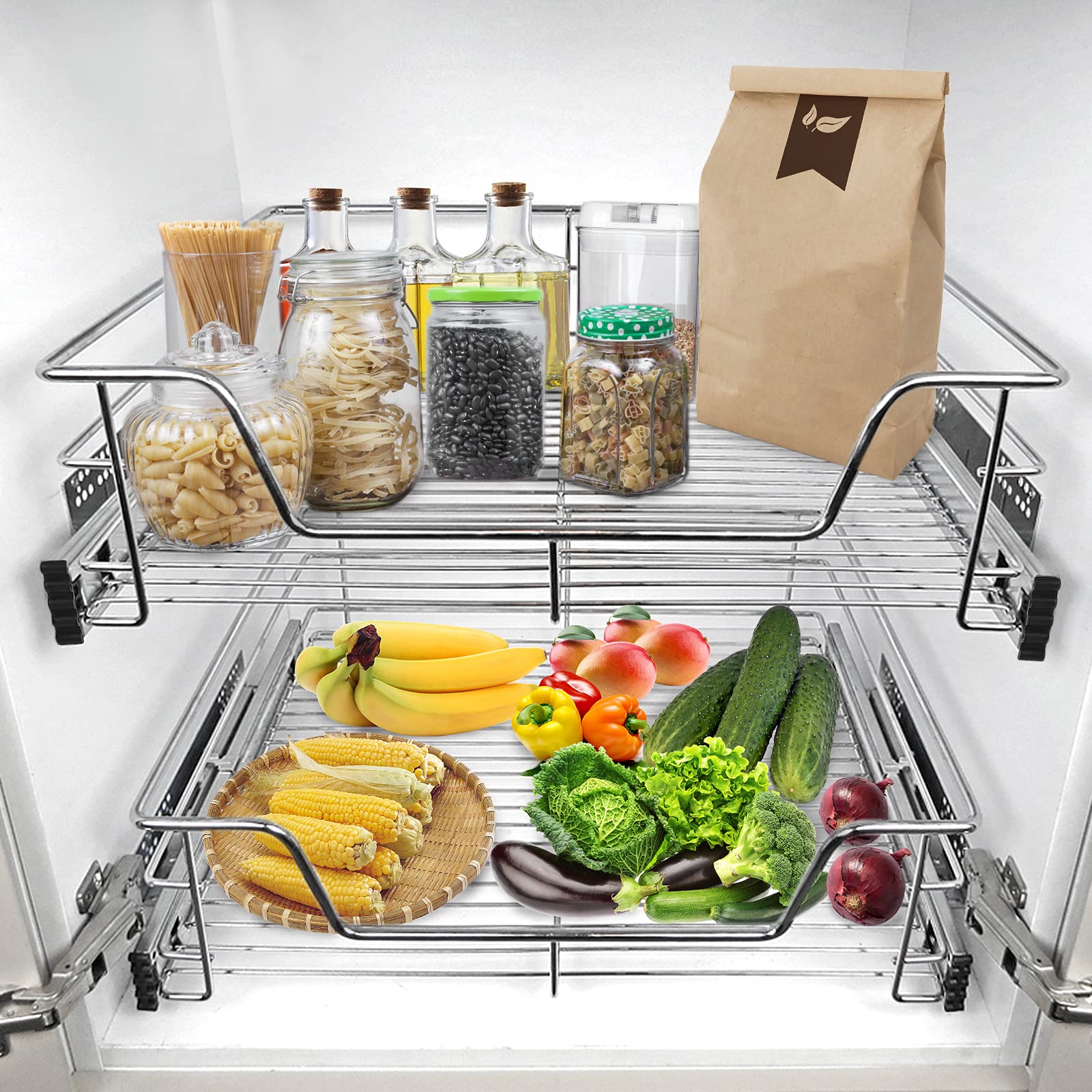 Froadp Estante de Cocina, cajón telescópico, cestas de Almacenamiento con cajones extraíbles, Estante extraíble para Armario, cestas para armarios de 60 cm (Ancho Real 57 cm, 2 Unidades)