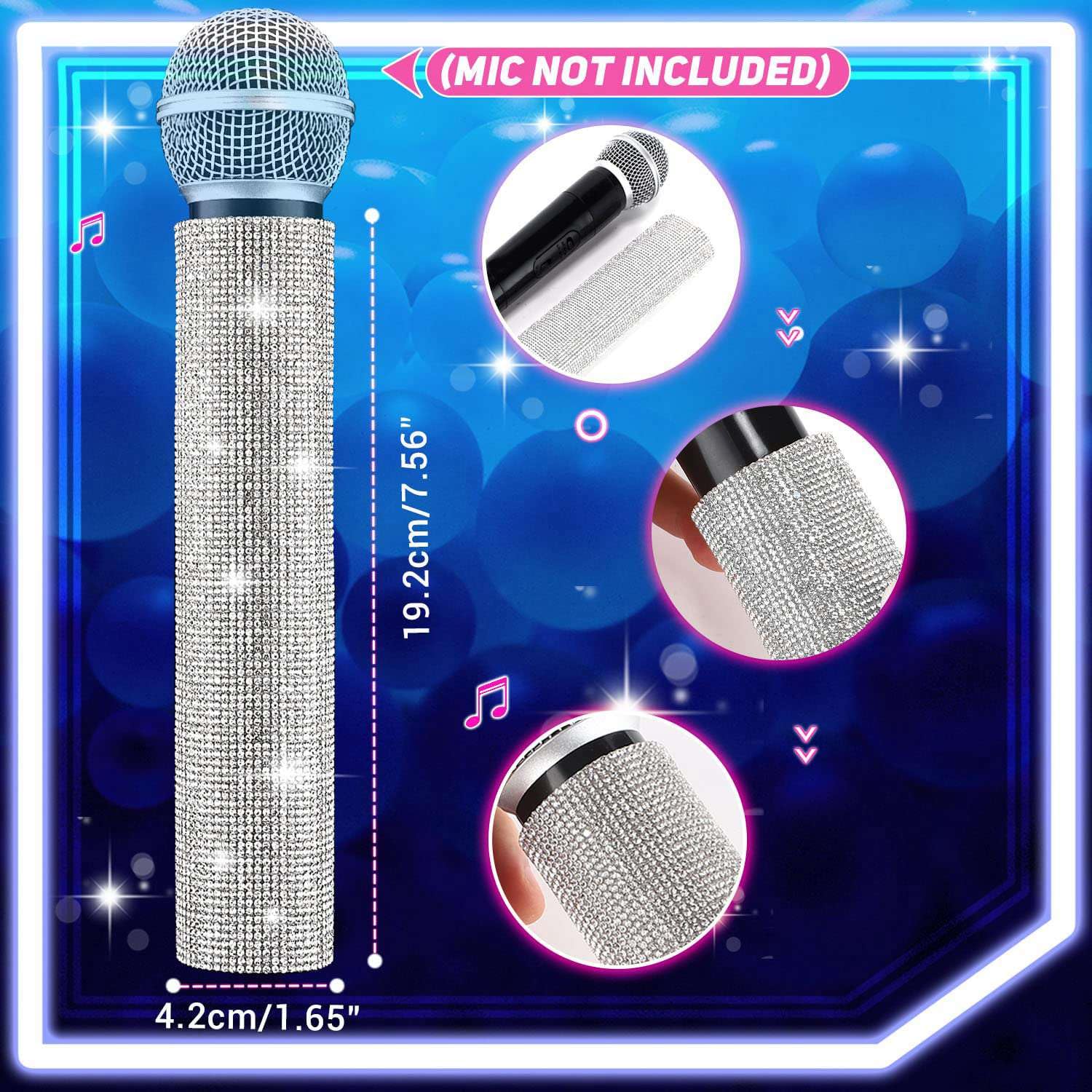 Housse De Microphone Avec Strass - Brillante, Sans Colle, Pour Fêtes, Spectacles, Karaoké, Noir