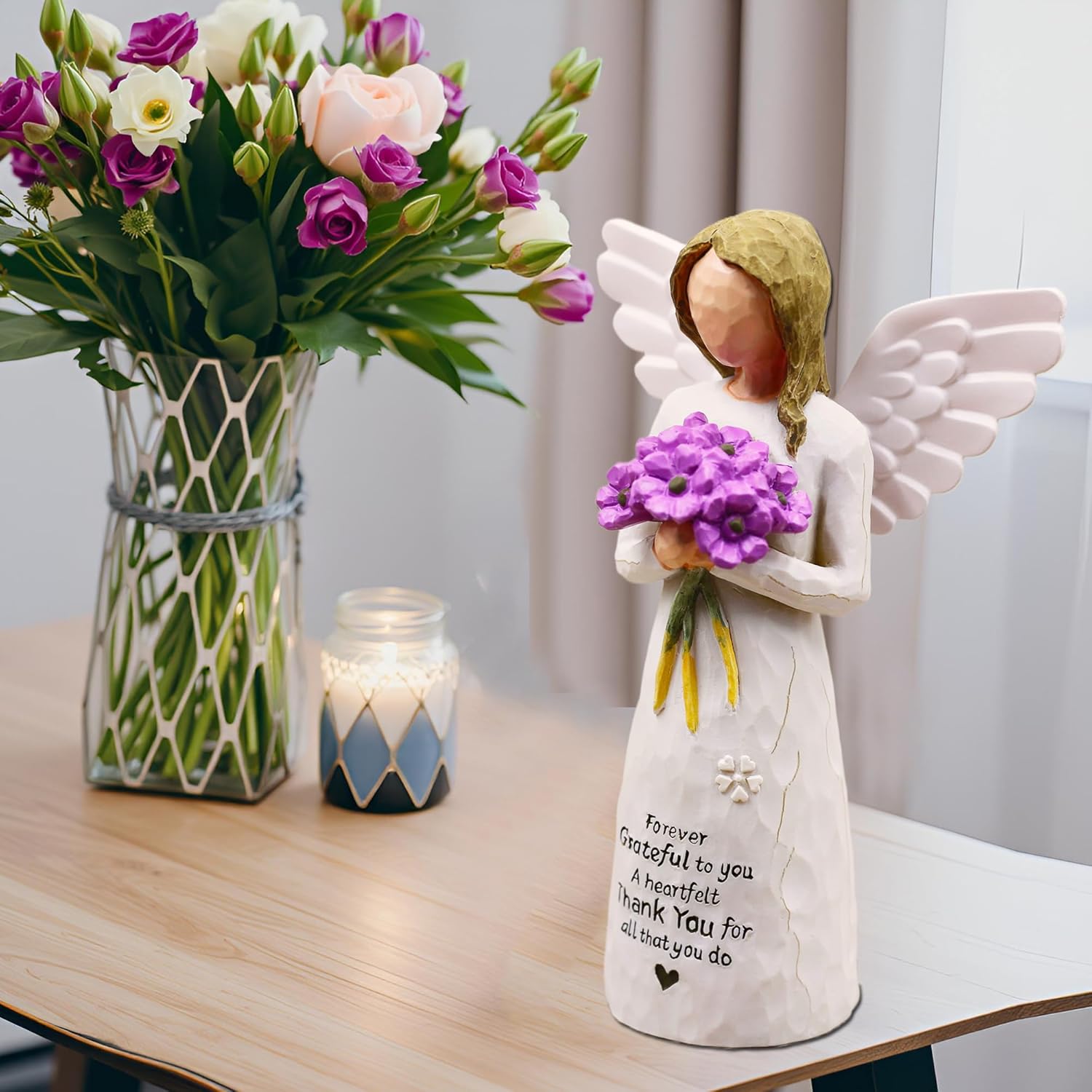 BORLESTA Thank You Gifts for Women, Coworkers - Employee, Social Worker, Teacher Appreciation Gifts, Volunteer Appreciation Gifts for Coworkers - Thank You Gift Hand-Painted Figure(Purple) - Image 4