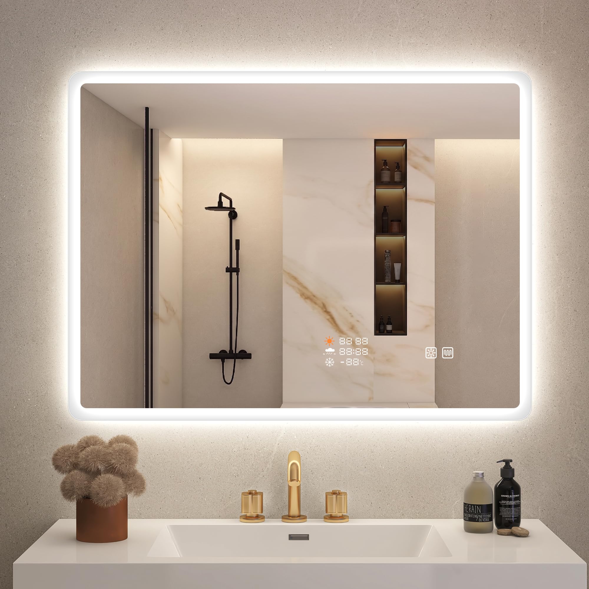 STARLEAD Bathroom Mirror with LED Lights 60x80cm, Weather & Clock Display — image 1