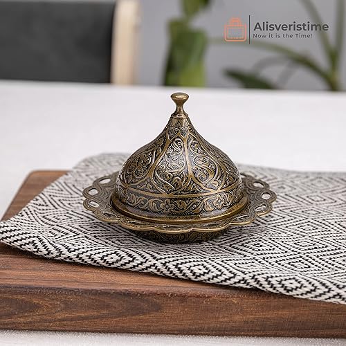 Miniatura 3 de Alisveristime Juego de 6 tazas de café turco expreso con platillo, tapa, diseño tradicional de tulipán otomano (varias variaciones de color) (verde