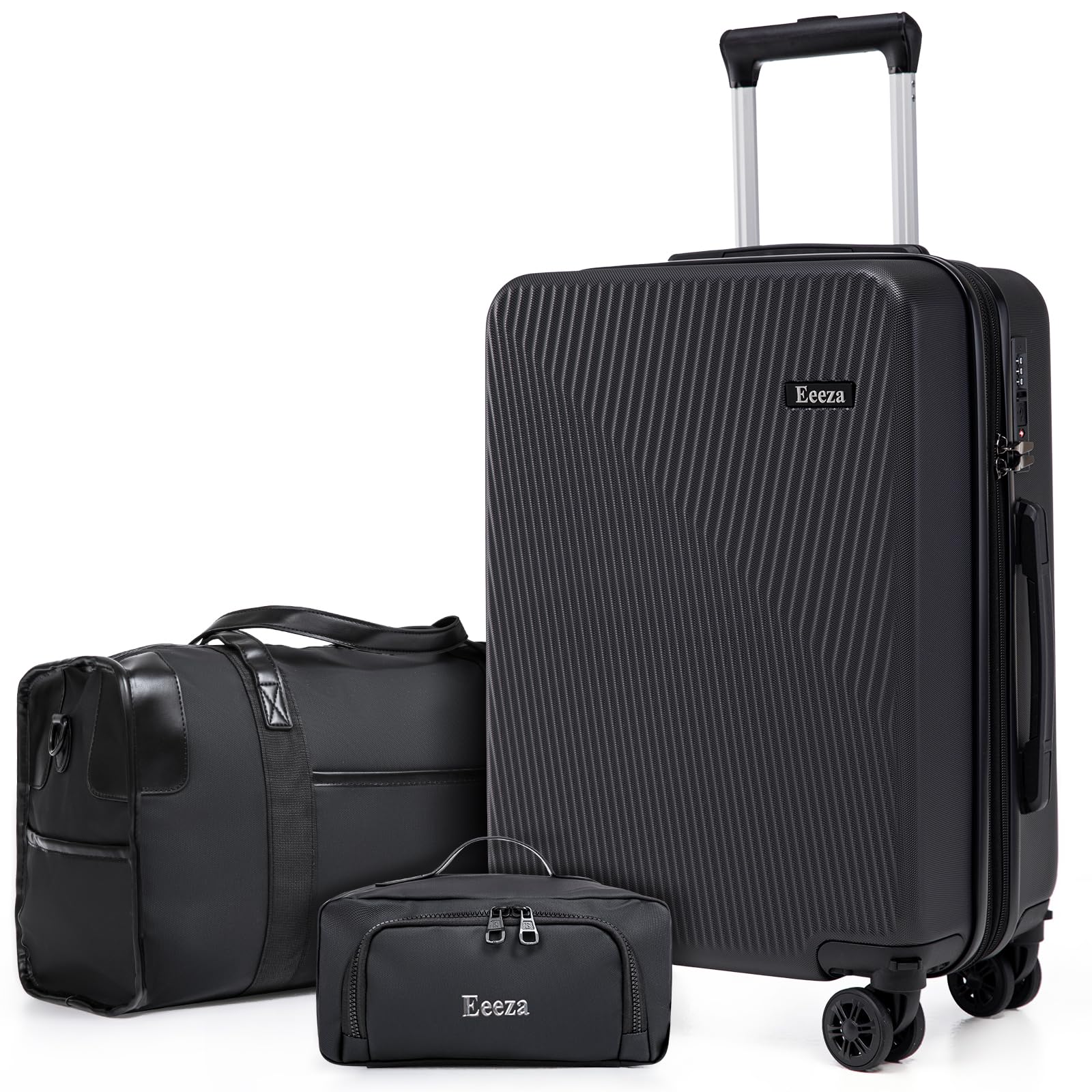 3-Piece Airline Approved Hardcase Carry on Luggage Set 20" Black | Scratch Resistant ABS Build with Ergonomic Telescopic Handle Smooth Spinner Wheels 22x14x9 Travel Set TSA Lock