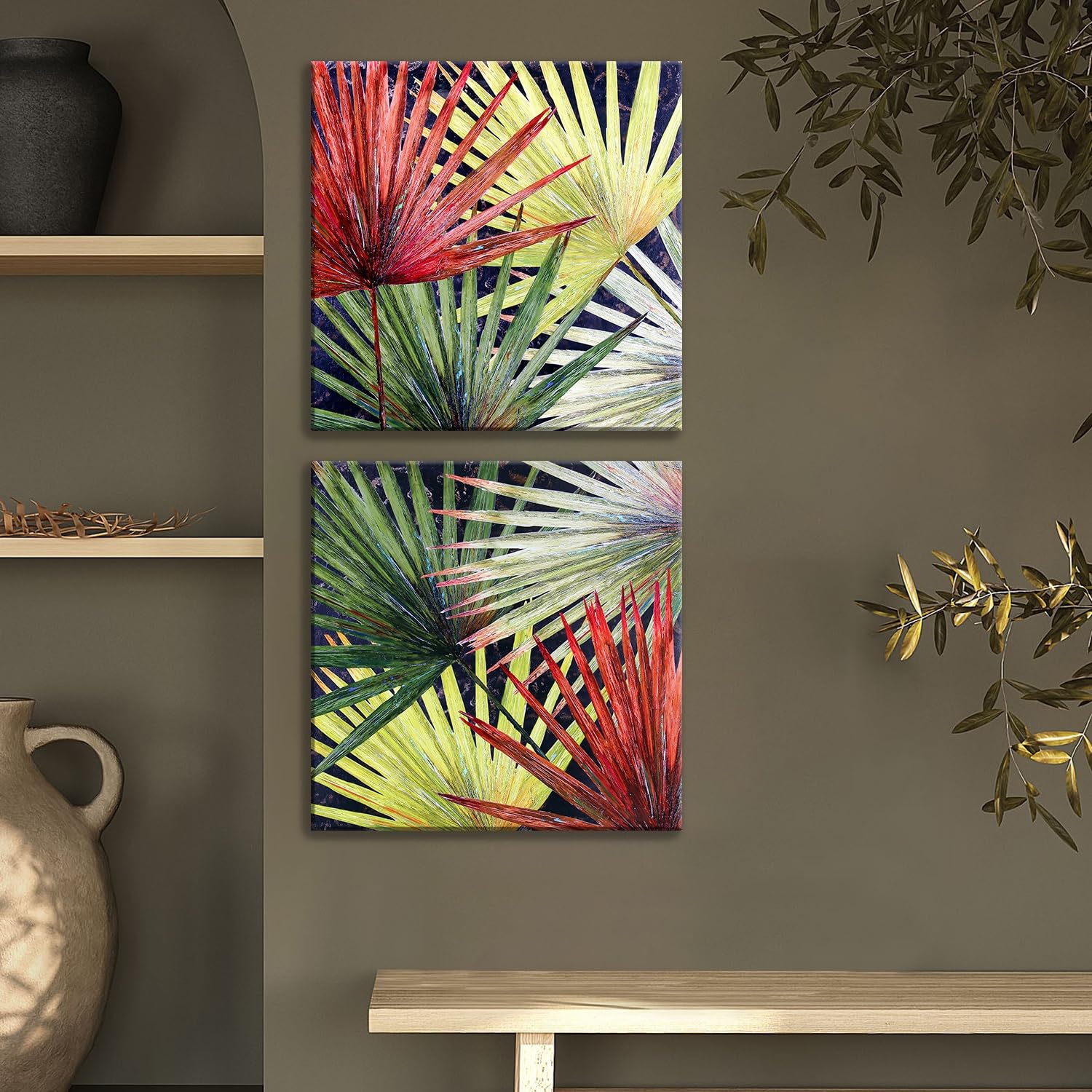 Painting Mantra Stretched Modern Canvas Painting, Colorful Palm Fronds Artwork for Wall Art, Living Room, Home, Bedroom, Office Decoration (Set of 2, 12x12 Inch) (B0CBMYZ89Z) Amazon Price History, Amazon Price Tracker