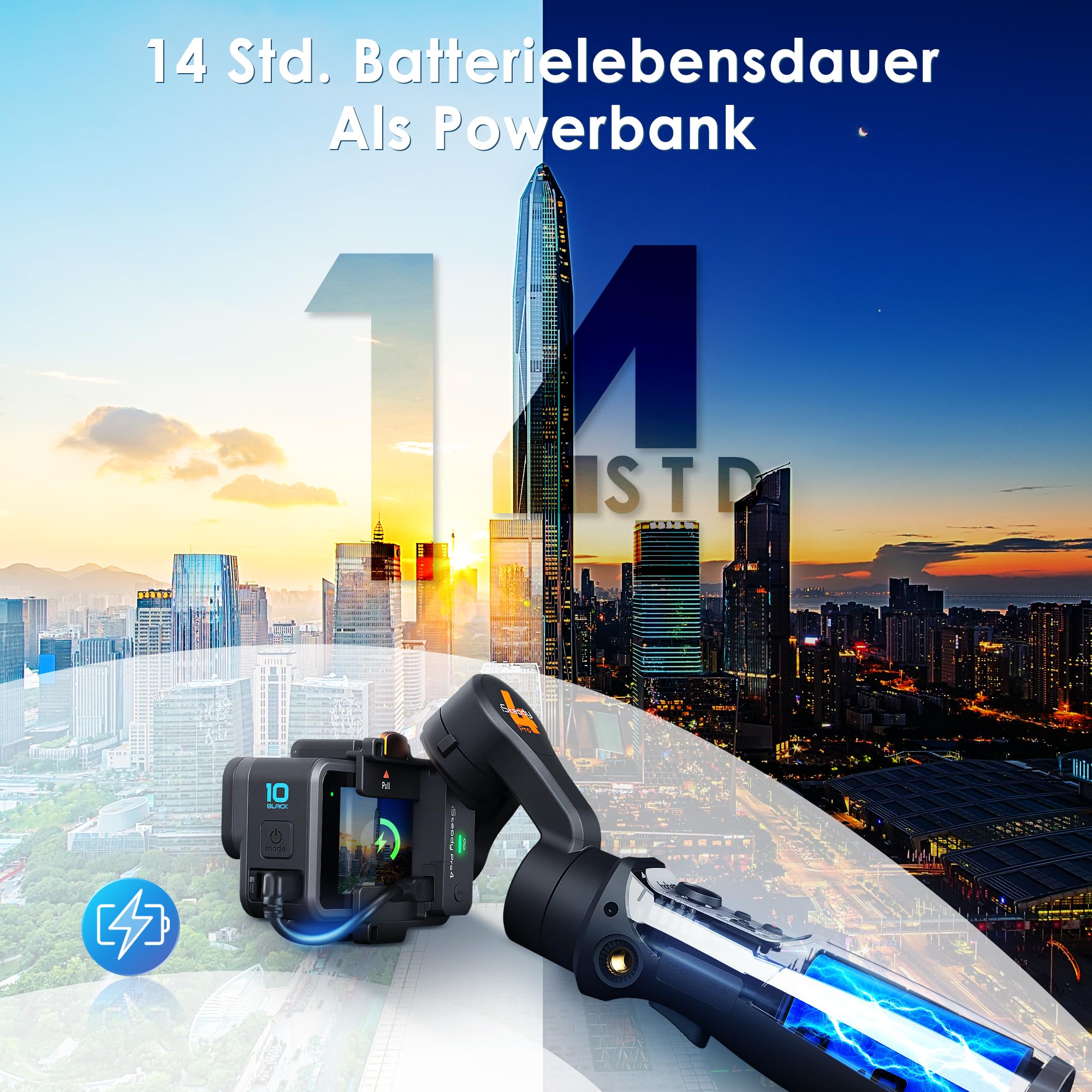 hohem iSteady Pro4, Action Kamera Gimbal Kompatibel mit GoPro Hero 13/12/11/10/9/8/7/6/5/4, für DJI Osmo Action 3/Insta360 One R/Sony RX0, 3 Achsen Stabilisator 14 St. Betriebszeit, IPX4 Splash-Proof