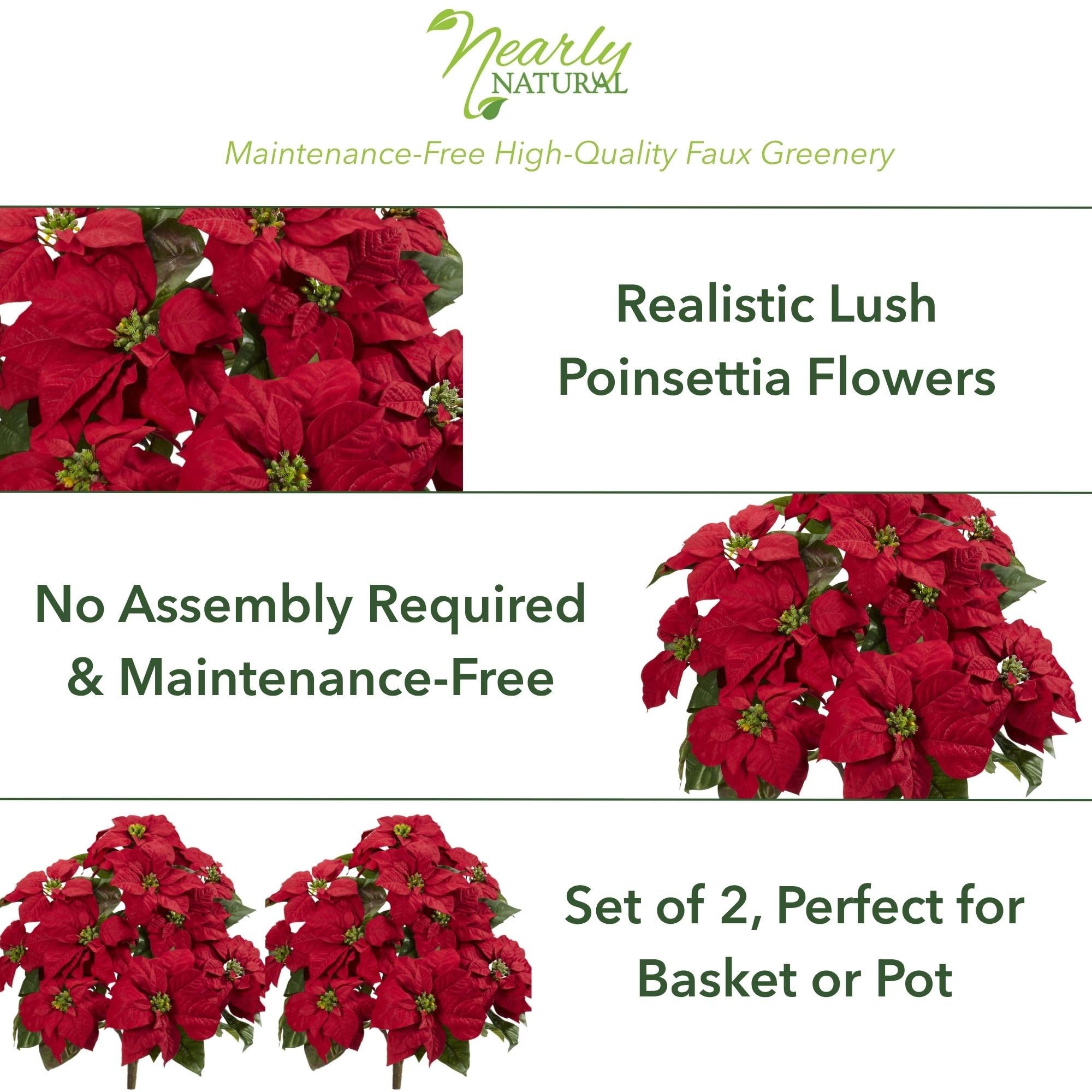 Nearly Natural 24in. Poinsettia Artificial Plant (Set of 2
