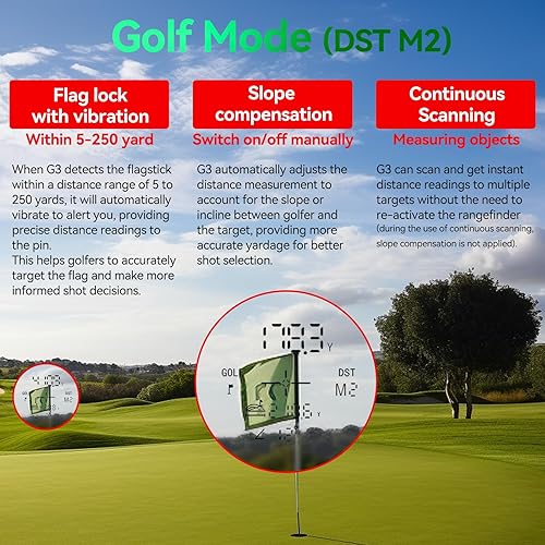 Miniatura 3 de Range Finder Golf G3 - Telémetro láser de golf con interruptor de pendiente, soporte magnético, 1000 yardas/2,998.7 ft, batería recargable,