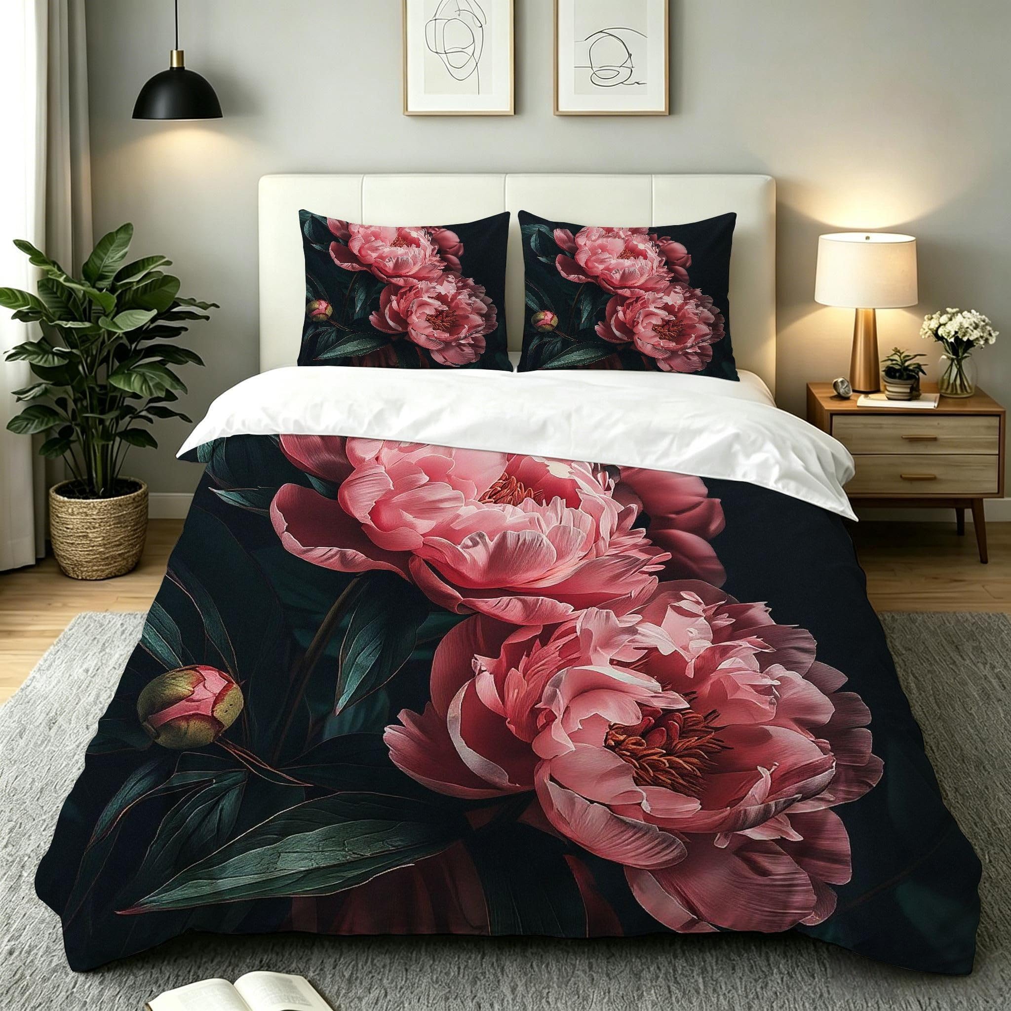 Copripiumino Matrimoniale Peonia Rosa 260x240, ZW756 | Traspiranti Durevoli Microfibra, per Tutta la Famiglia, Matrimoniale, per Tutte le Stagioni, con 2 Federe 50x80 cm