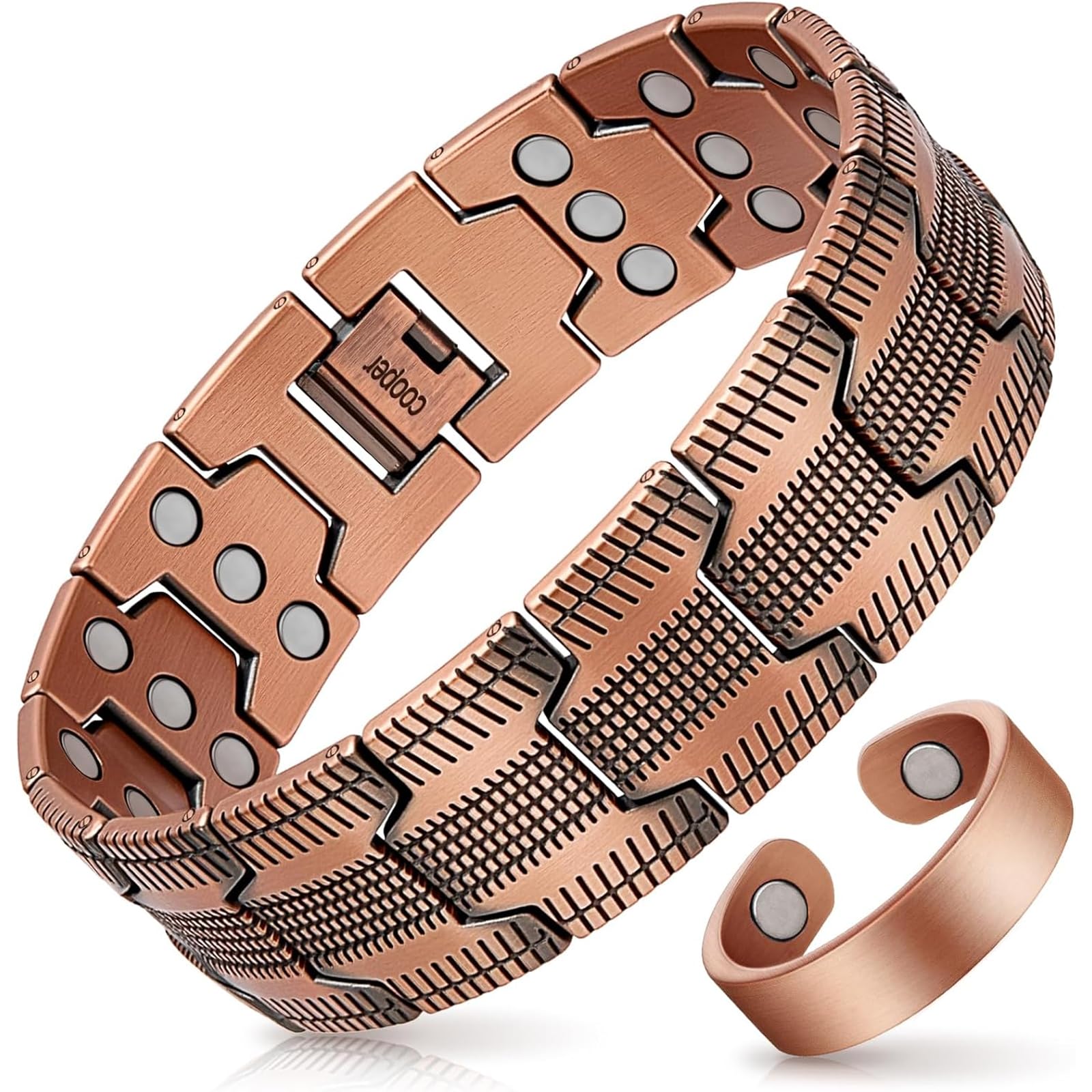 Pulsera de cobre para hombres, pulsera de hombres con 3X fuerza magnética ajustable de 3500 Gauss — view 9