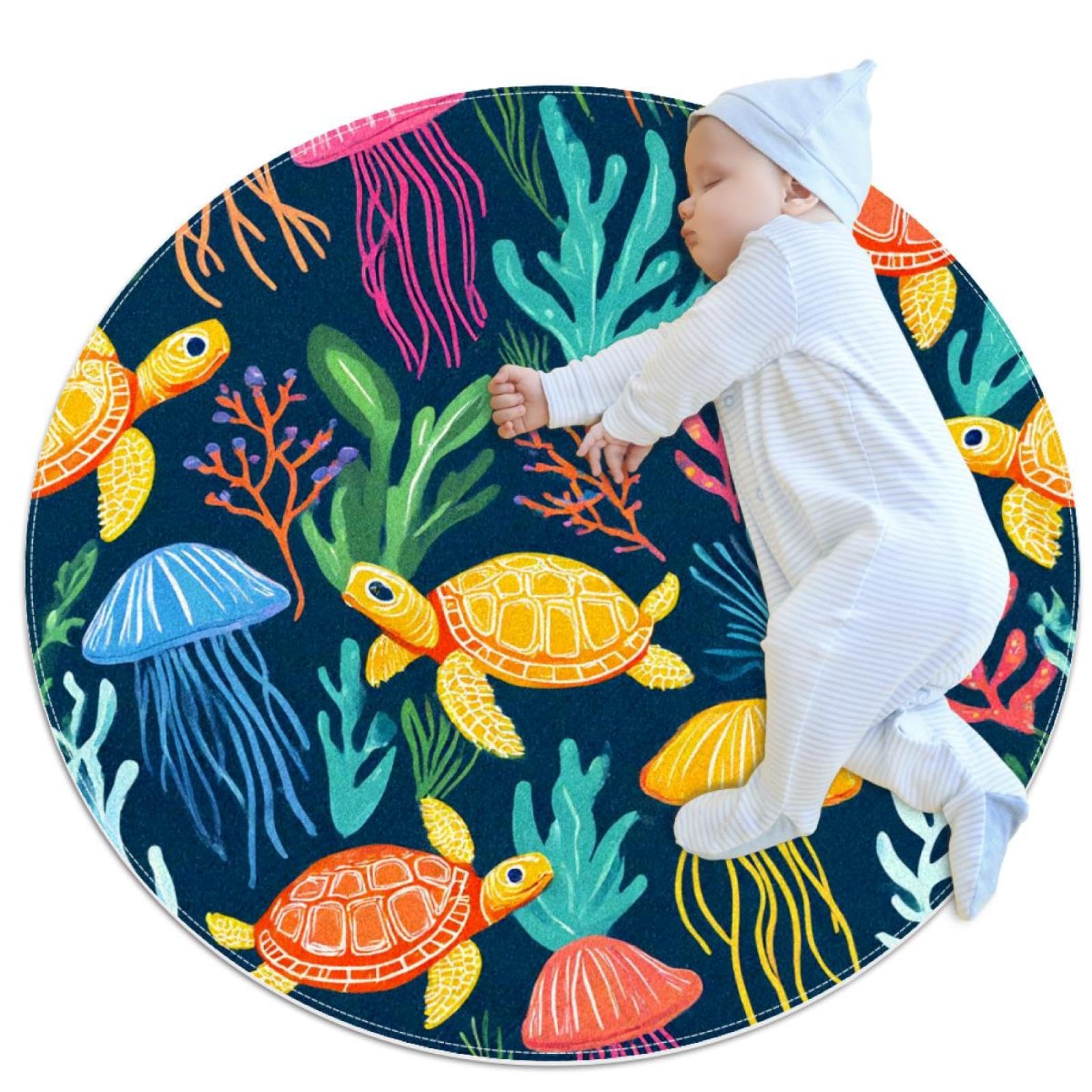 Paillasson rond décoration tortue ocean et grand tapis de sol chambre