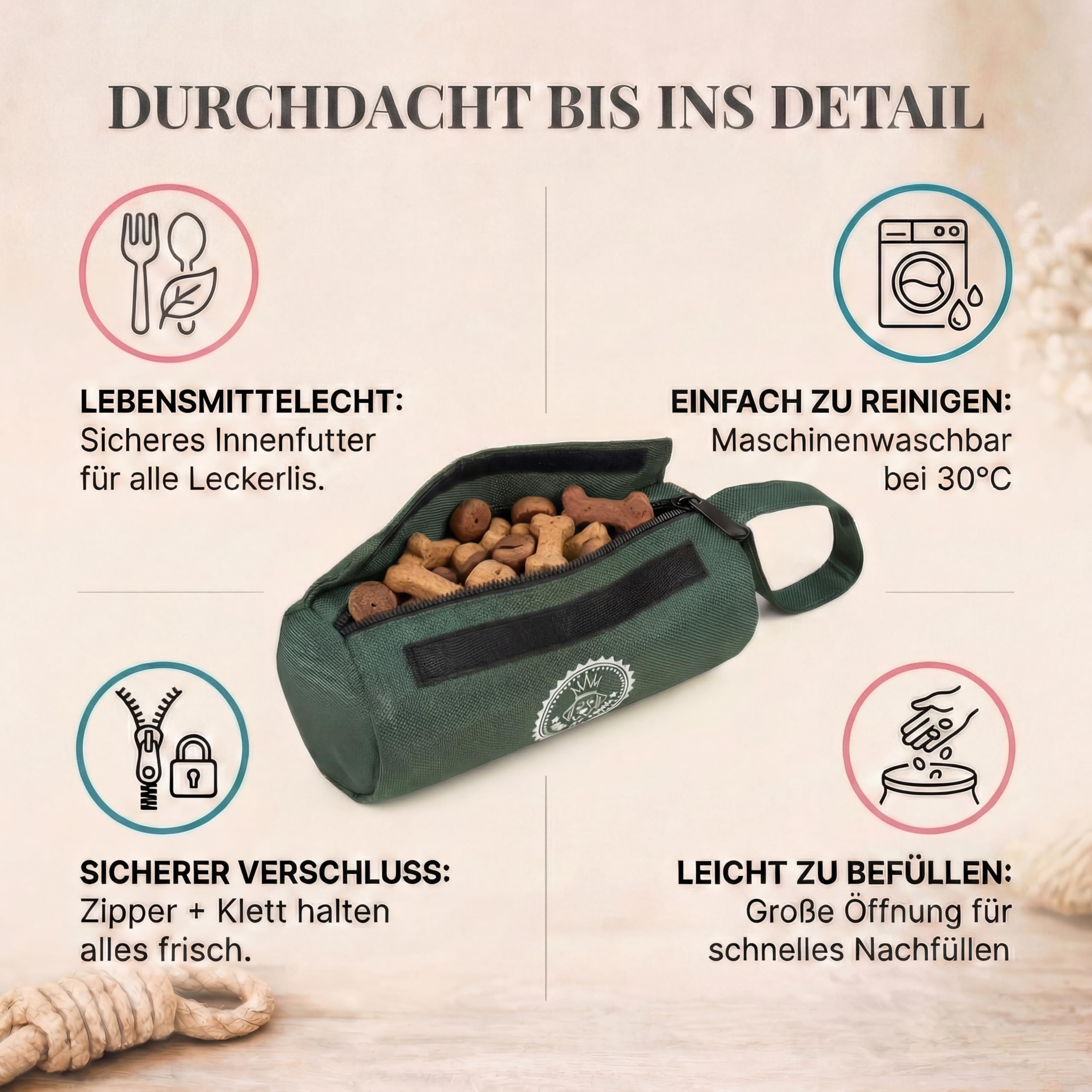 HUND IST KÖNIG Ciuccio premium per cani da riporto, ciuccio alimentare per dolcetti per cani, borsa per alimenti ideale per l'addestramento del cane o l'istruzione del cucciolo