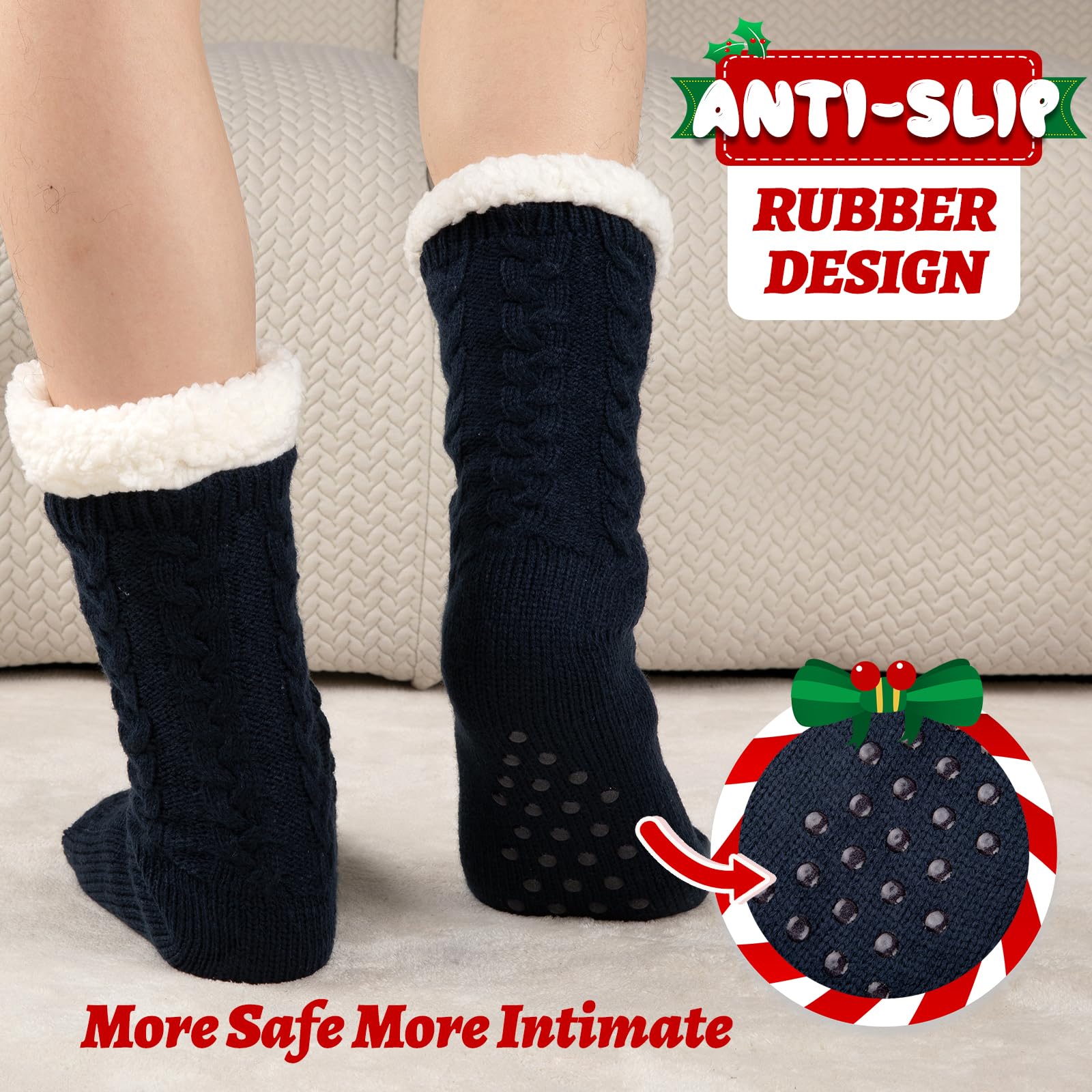 COOVAN Calcetines mullidos para hombre, cálidos, acogedores, esponjosos, de forro polar, suaves, cómodos, gruesos, antideslizantes, para el hogar