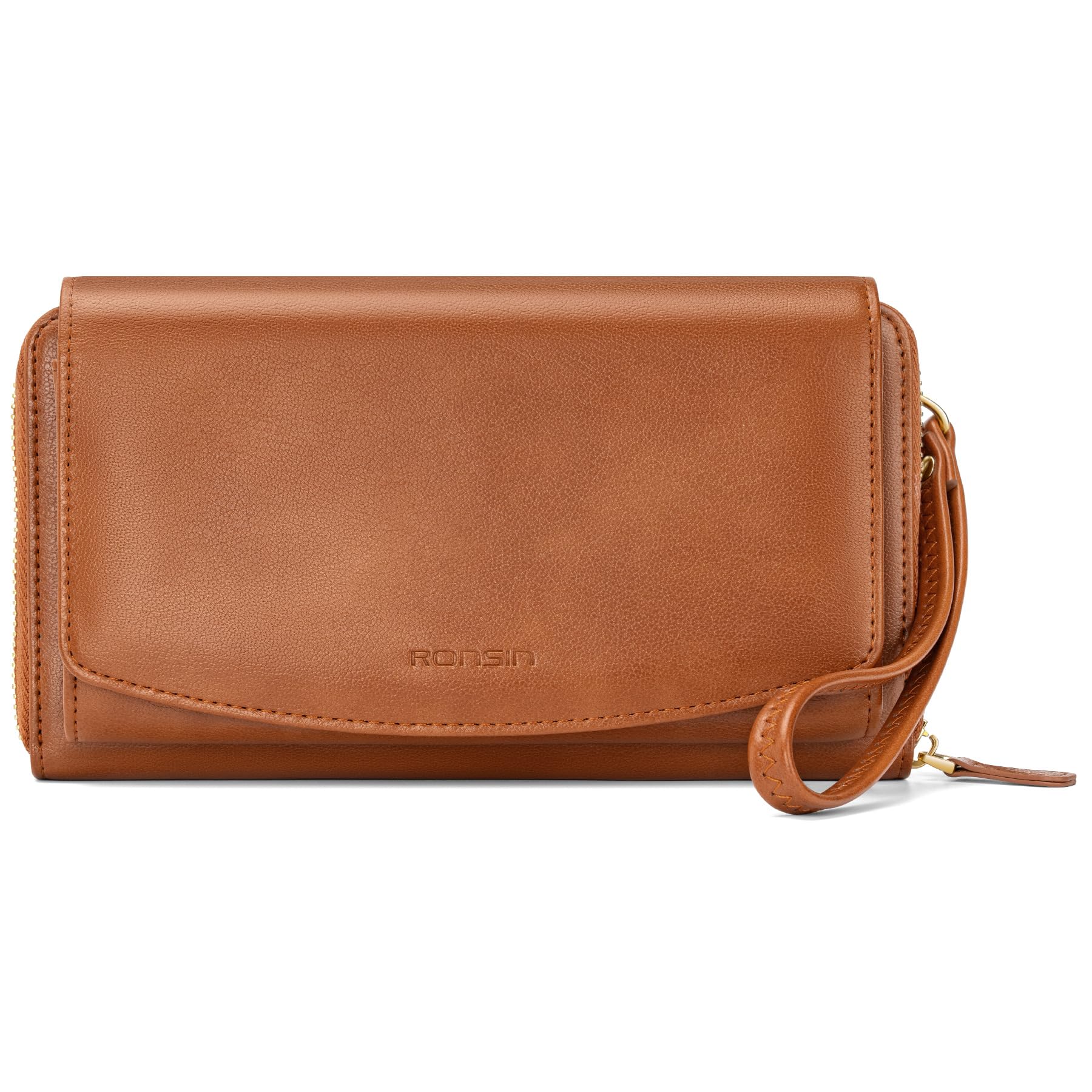 RONSIN Clutch Purses for Women Wristlet Wallet Small Crossbody Bag Vegan Leather Wristlet Handbags (Brown Purse)