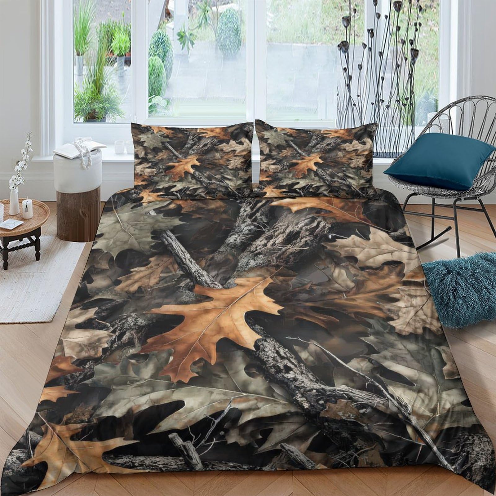Ctjqhvkz Style-4 3D Printed Autumn Leaves Fitted Sheet Microfiber Soft Woodland Forest Bed Cover For Bedroom Guest Room Decor Single（135X200cm）