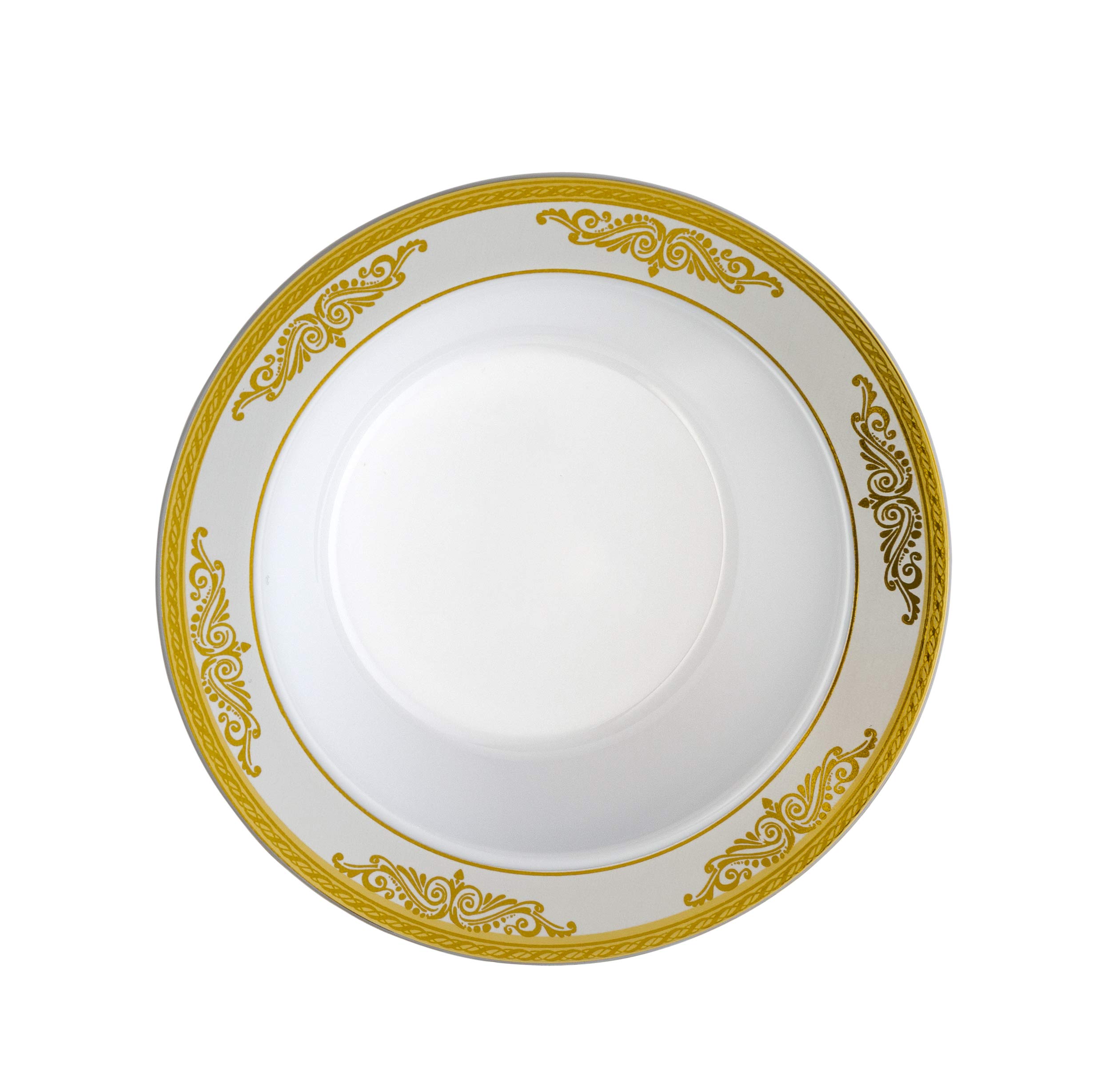 Laura Stein Designer Tableware Premium Heavyweight Plastic White With Gold Rim And brushed Accents, Party & Wedding Plate Traditional Series Disposable Dishes 5 Oz Bowls TDL-B5-4