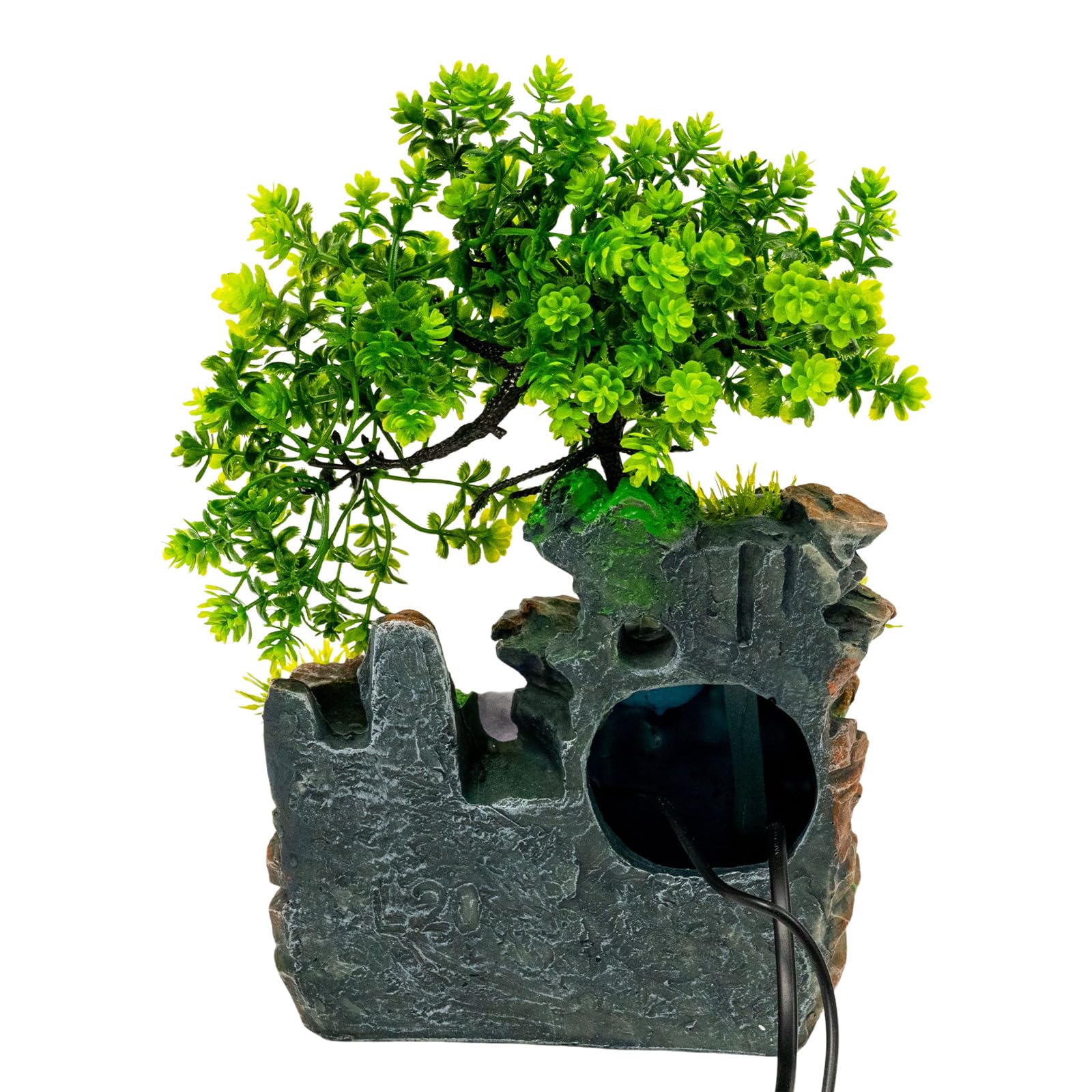 Zimmerbrunnen, Zen Tischbrunnen mit LED Beleuchtung Springbrunnen und Einer Leisen Tauchpumpe Geliefert, 220V Tischplatte Wasserbrunnen Grüne Pflanze Deko für Heimdekoration, Foyer, Büro