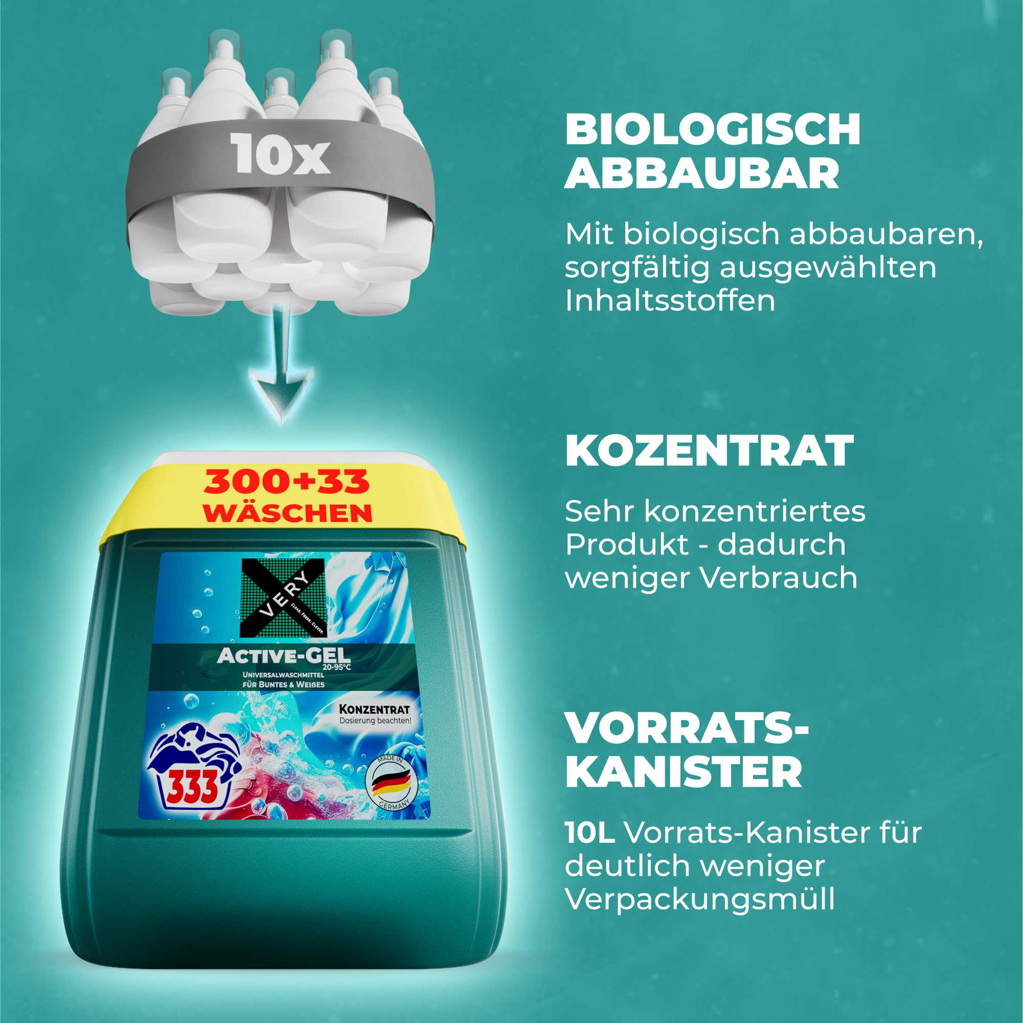 VERY® Universal Waschmittel Flüssig Gel [10L KANISTER] - Flüssigwaschmittel für Helle, & Dunkle Wäsche - Buntwaschmittel XXL mit Frischeduft - Vollwaschmittel - Universalwaschmittel (20-95°C)
