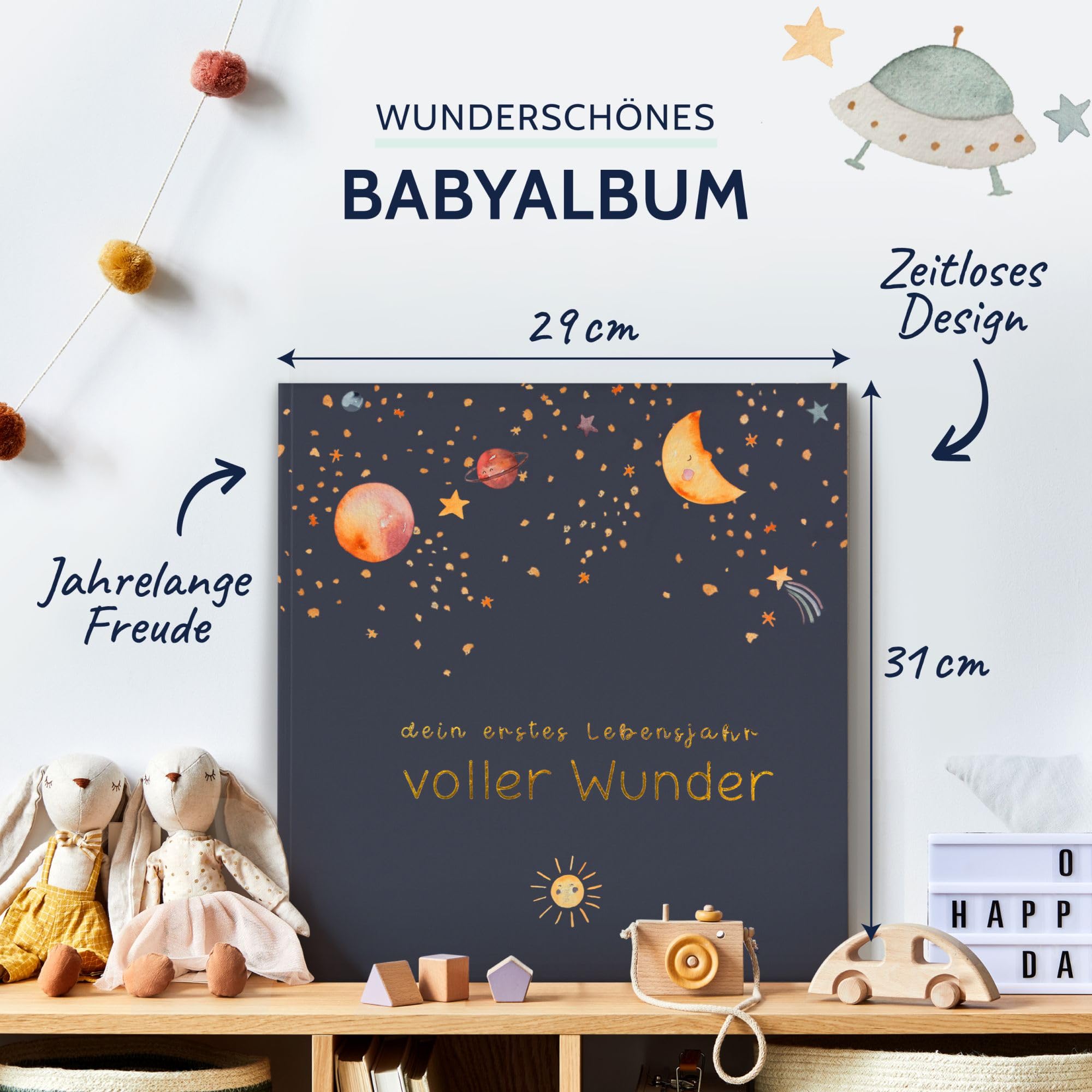 goldbuch 15 497 Baby Album Full of Wonders in Space Design, Linen Texture Photo Album with 58 White Blank Pages - Image 2