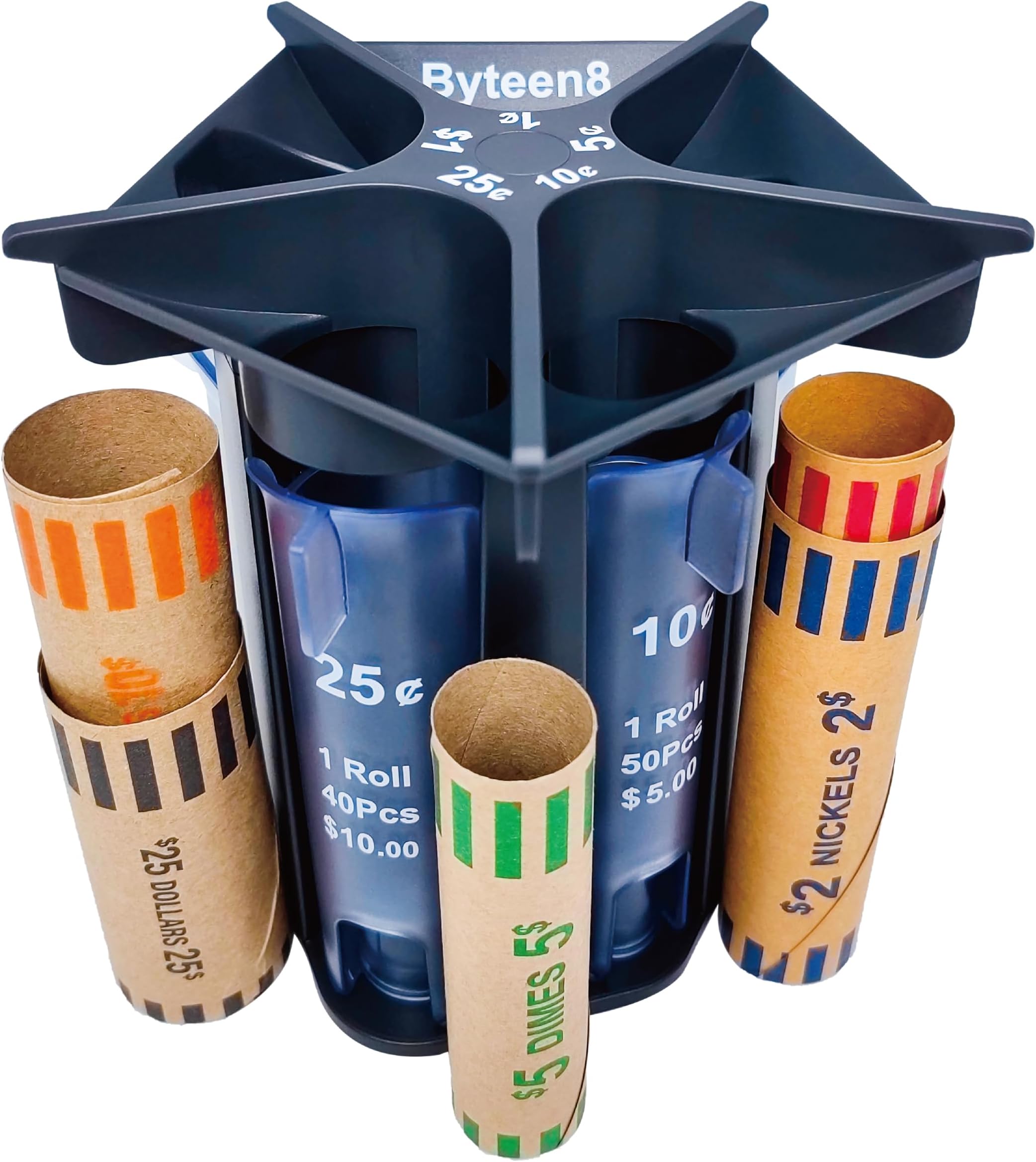 Coin Counter Coin Sorter Tube｜Creative 5-in-1 Change Sorter Coin Organizer｜Change Counter Machine Coin Roller｜Coin Bank Holder Coin Wrappers｜Super Easy to Use & Accurate｜Great Gift for Kids
