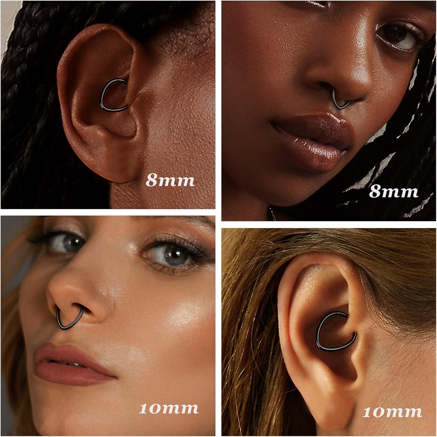 BodyBonita 16G Septum Rings Teardrop - 316L Surgical Steel Nose Rings Hoops Hinged Cartilage Earrings for Women Conch Daith Piercing Jewelry Helix Rook Lip Gold Plated/Silver/Black/RoseGold Plated - Image 4