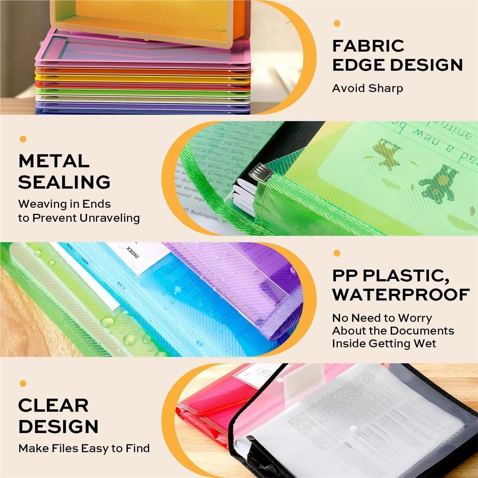 Paquete de 10 carpetas expansibles con cierre a presión, organizador transparente colorido para documentos de carta A4