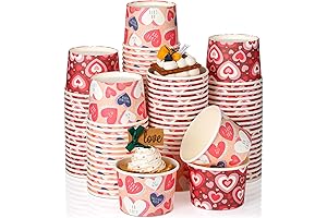 Valentines Heart-Shaped Dessert Bowls - 100 Pcs 8oz Party Snack Paper Cups