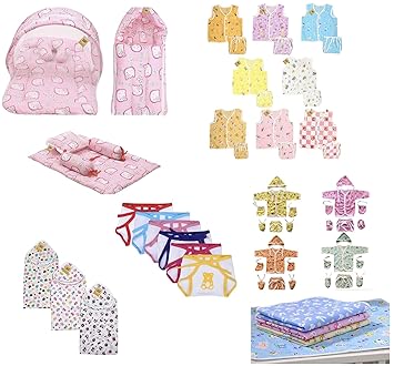 Infantbond 56 in 1 New Born Baby Complete Daily Items Combo(0-6 Months)(Hello Kitty) (Baby Girl Pink) - image, photos